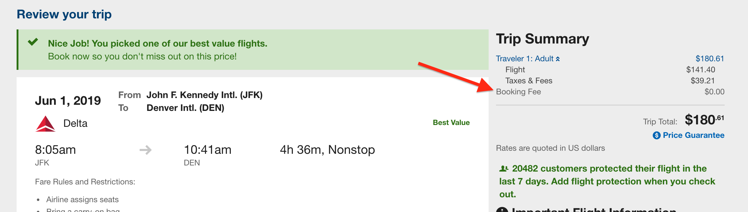 Travelocity Booking fee