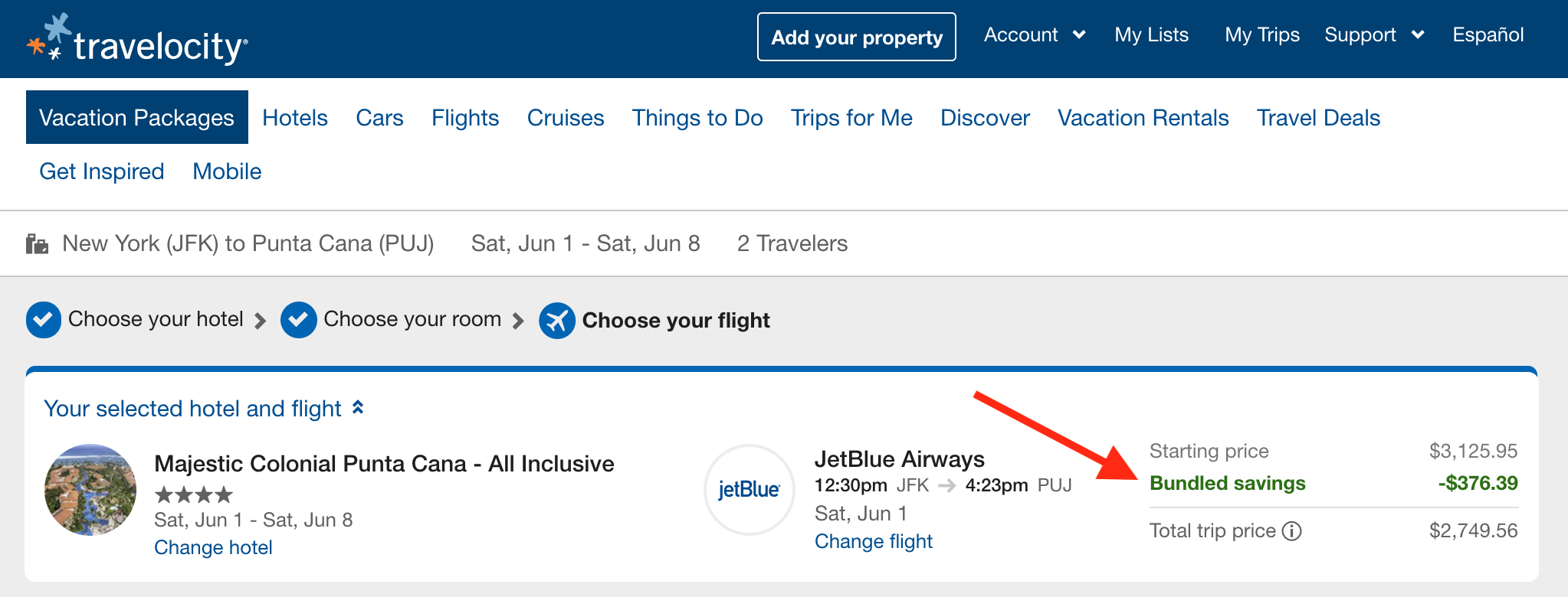 Travelocity Vacation Package Bundled Savings