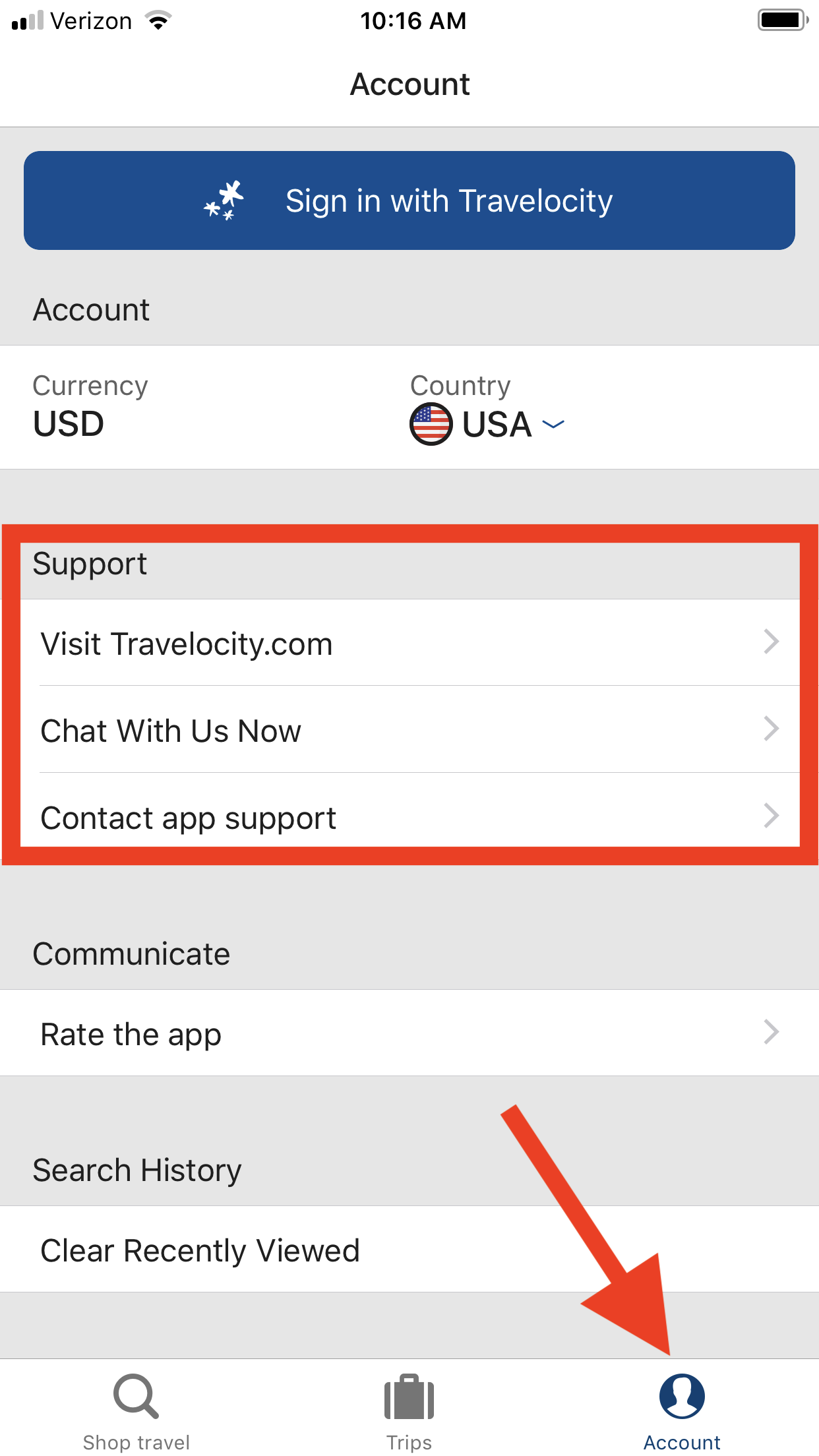 Travelocity mobile support