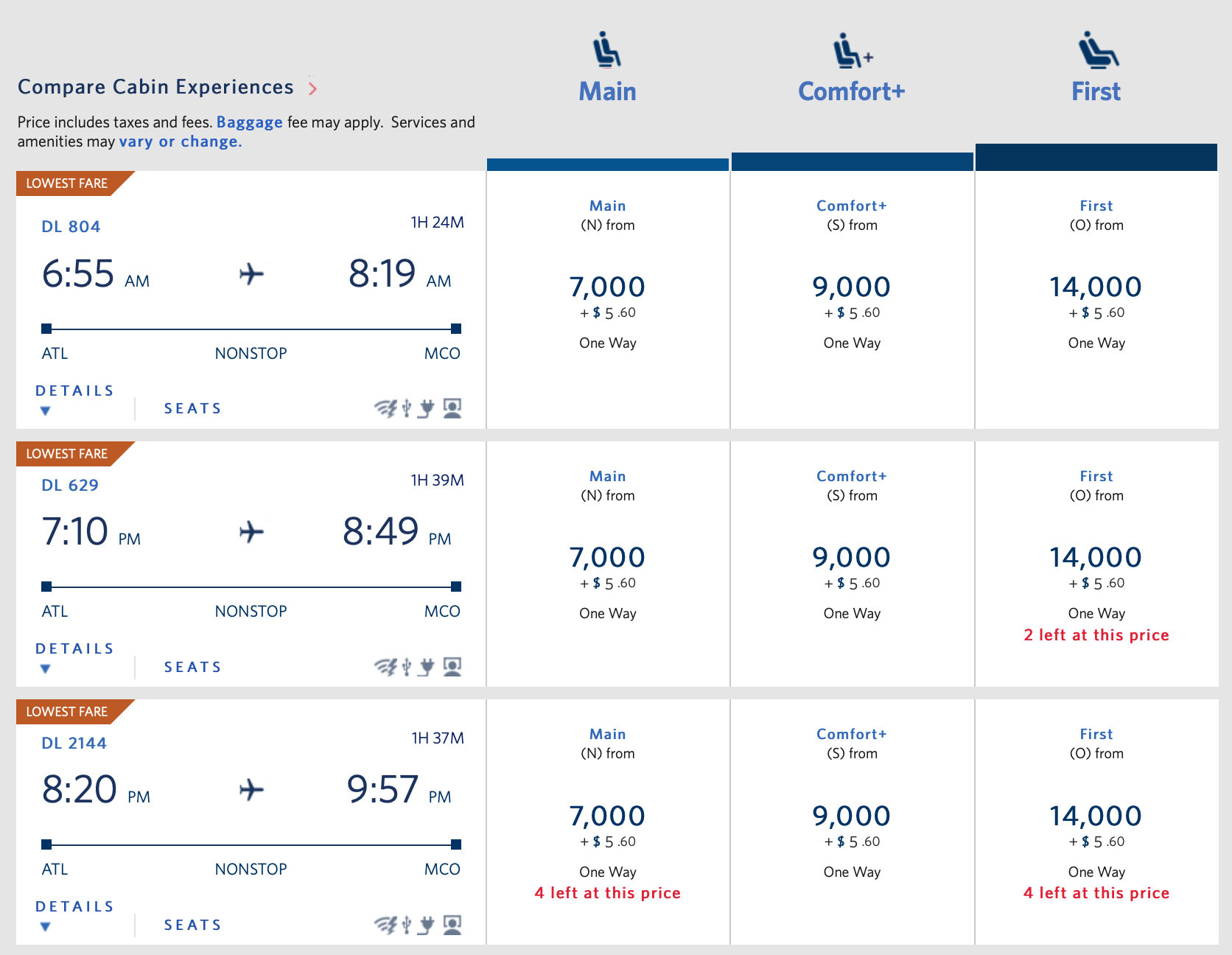 Booking Delta Promo Awards from Atlanta to Orlando