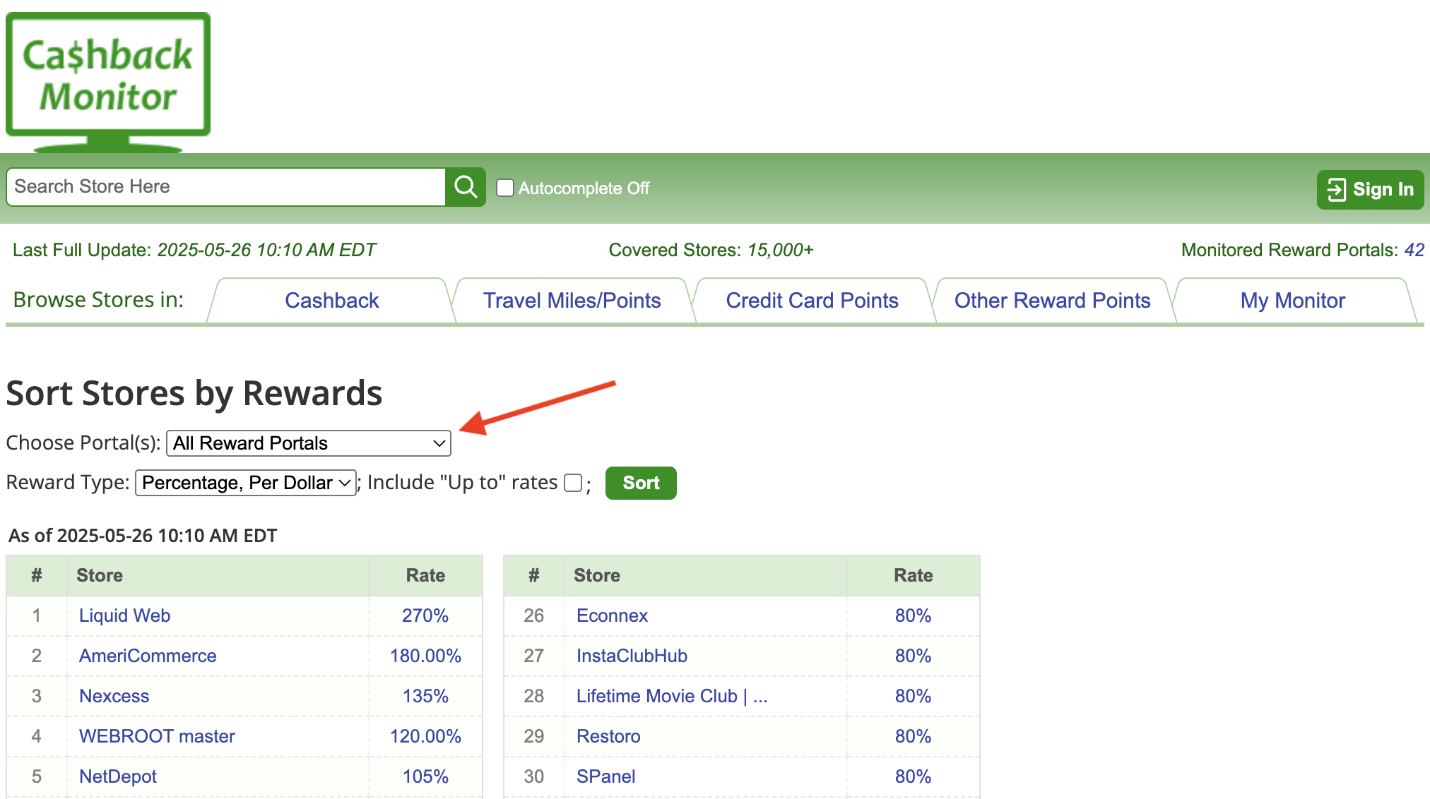 CashBack Monitor Sort Stores by Rewards CashBack Monitor sort stores by rewards