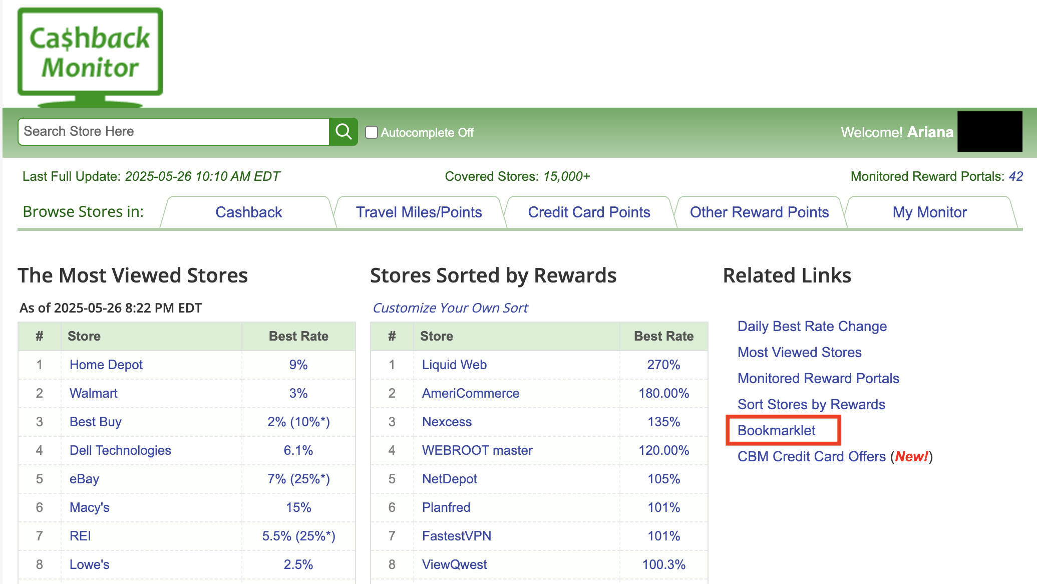 CashBack Monitor Bookmarklet Cashback Monitor Bookmarklet feature
