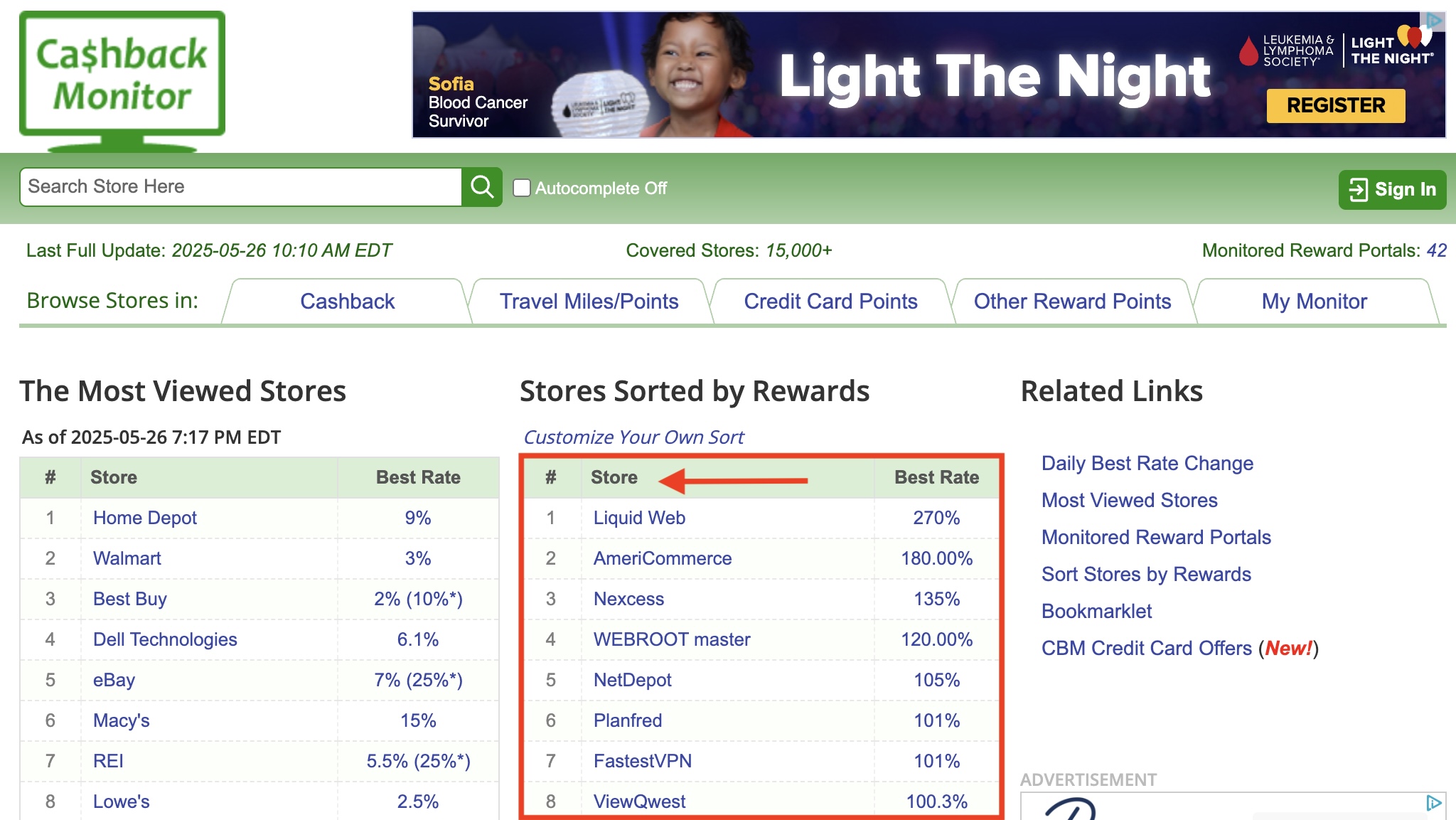 CashBack Monitor Best Deals Cashback monitor sort by rewards