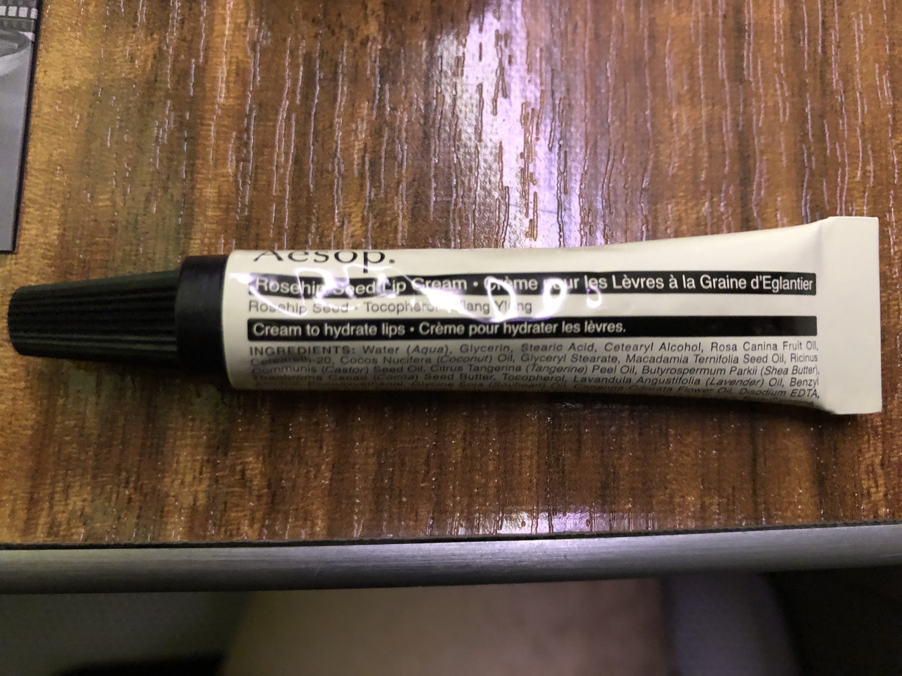 Cathay Pacific 777 first class Aesop lip balm