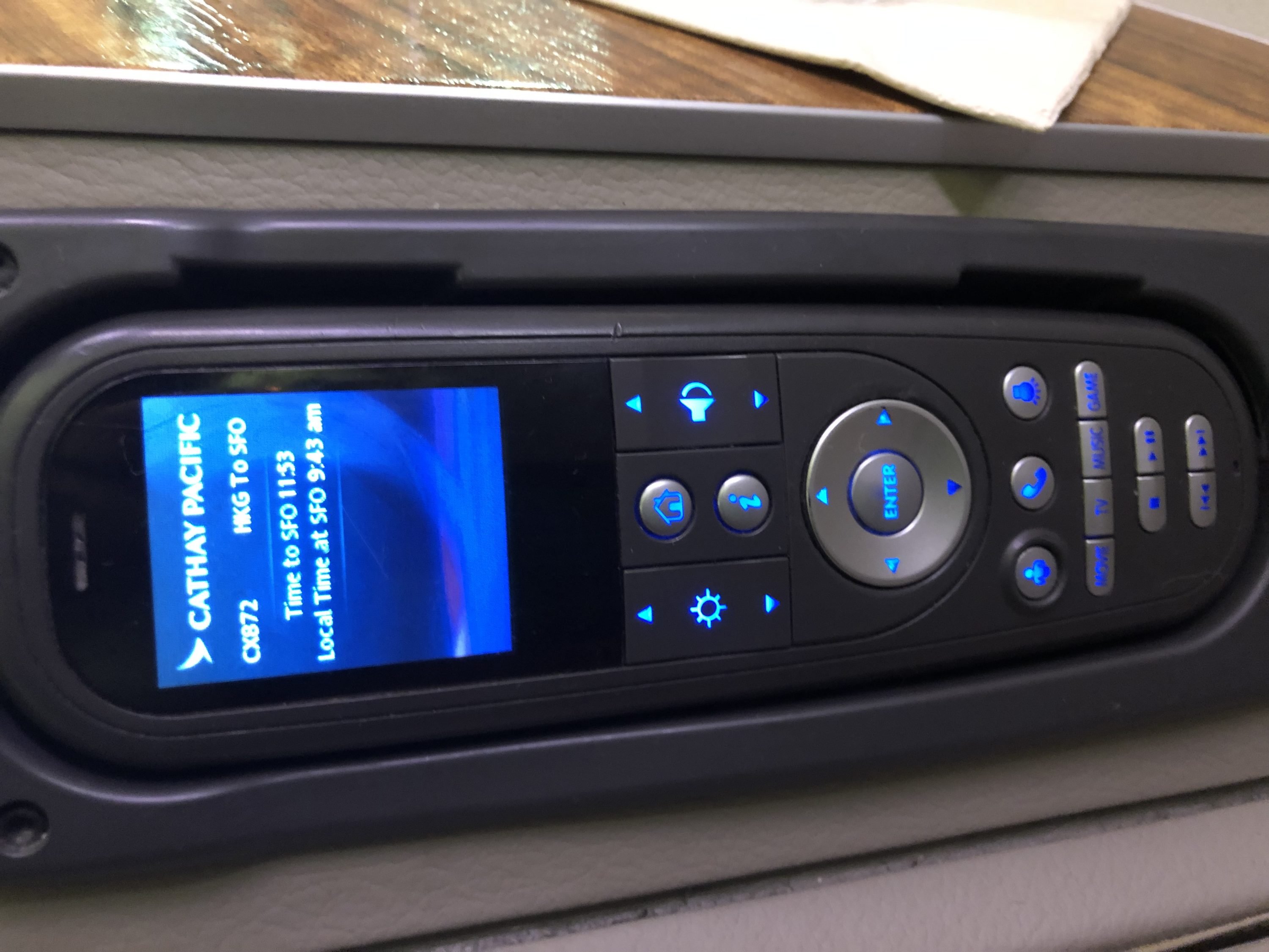 Cathay Pacific 777 first class entertainment remote