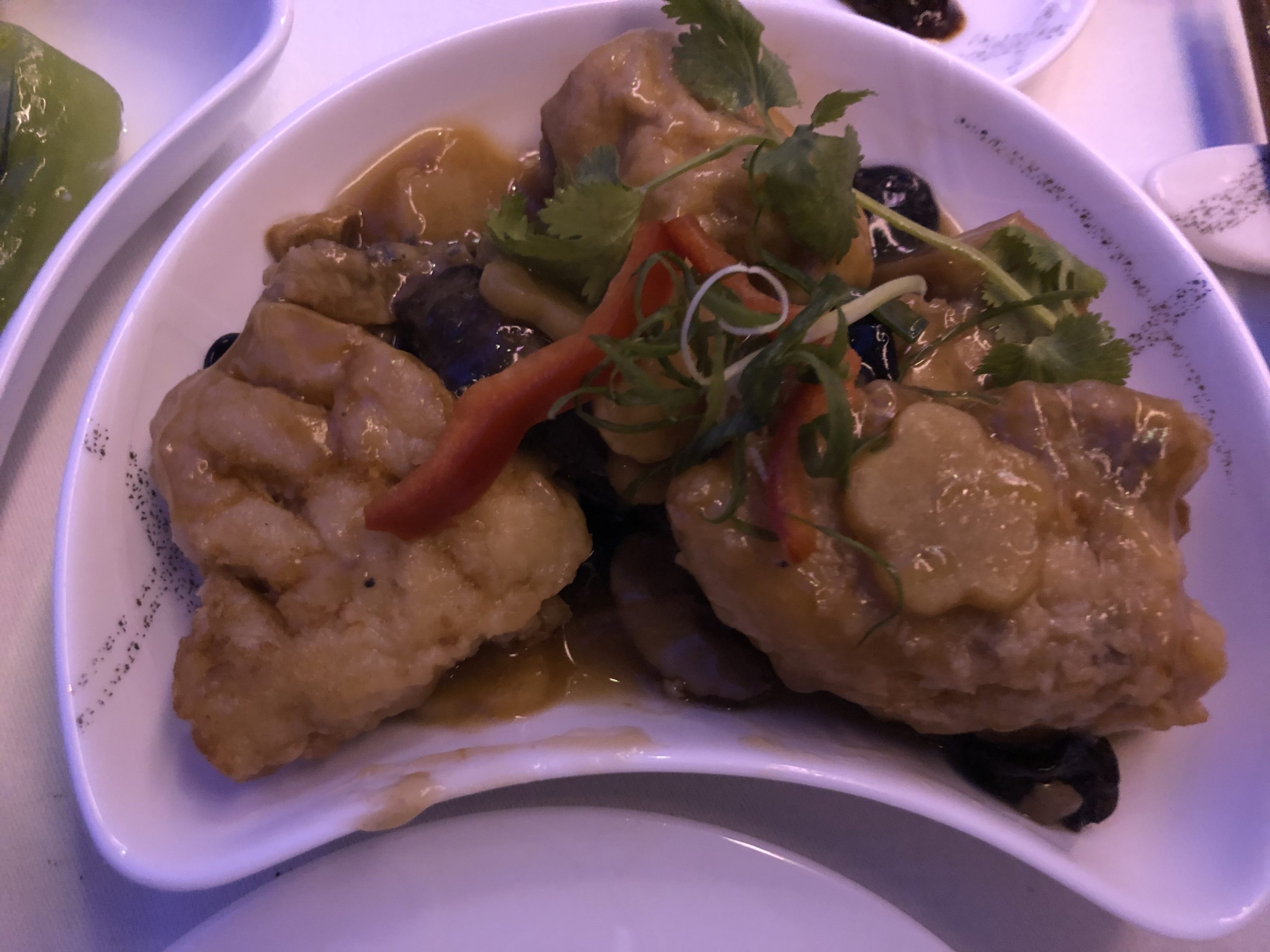 Cathay Pacific 777 first class main course close-up