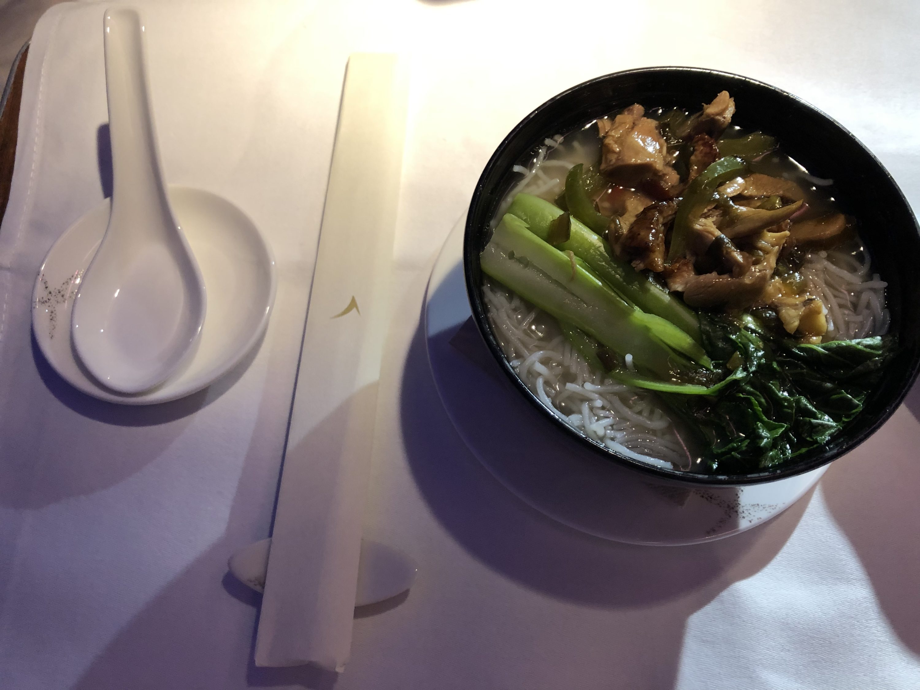 Cathay Pacific 777 first class roasted duck noodles