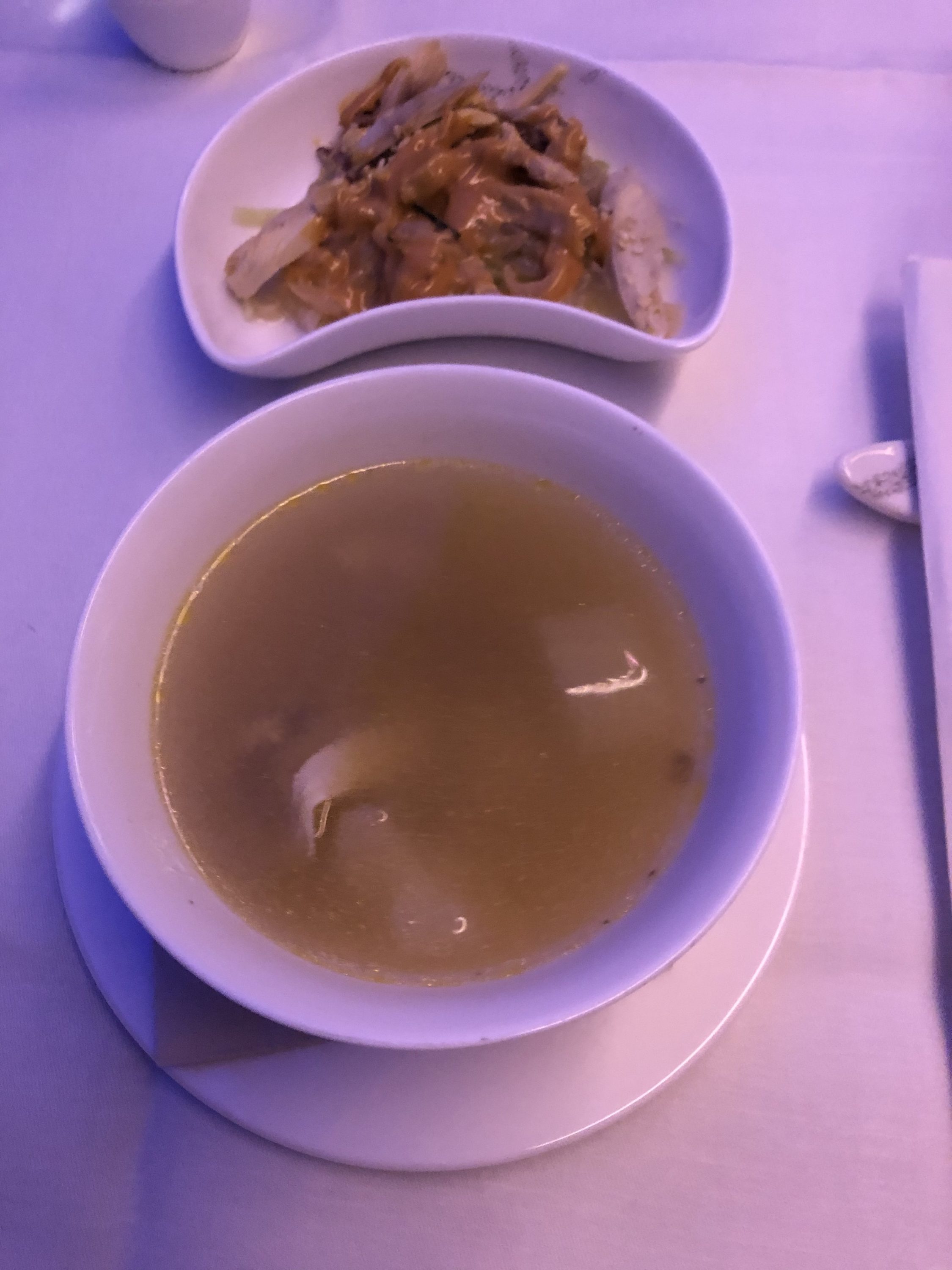 Cathay Pacific 777 first class soup and cold plate