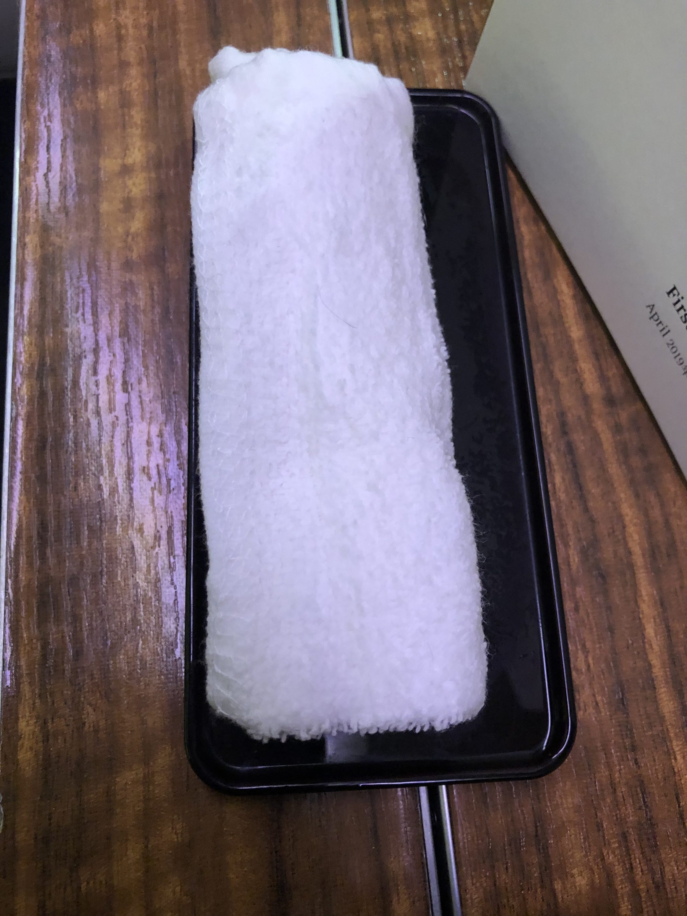 Cathay Pacific 777 first class warm towel