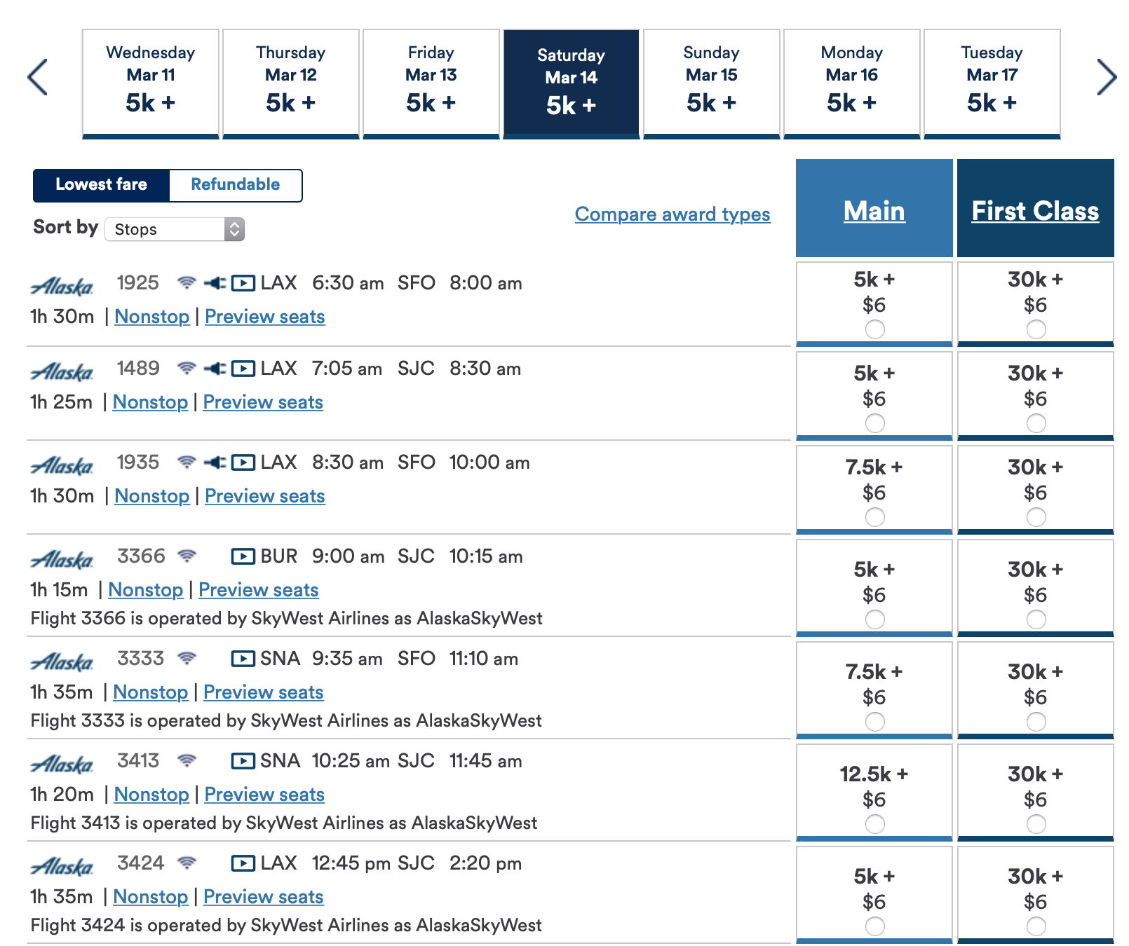 Fly Alaska Airlines Between LAX and SFO