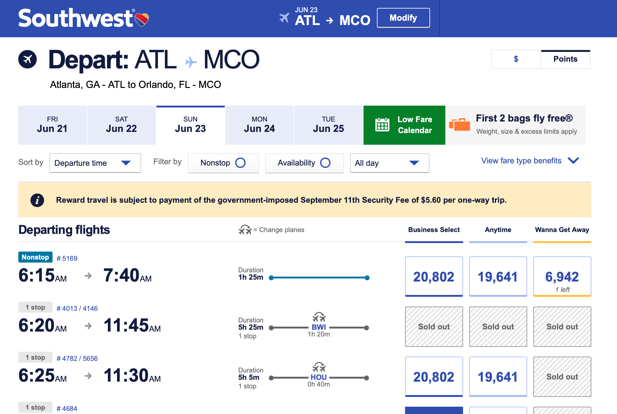 Flying Southwest Airlines from Atlanta to Orlando