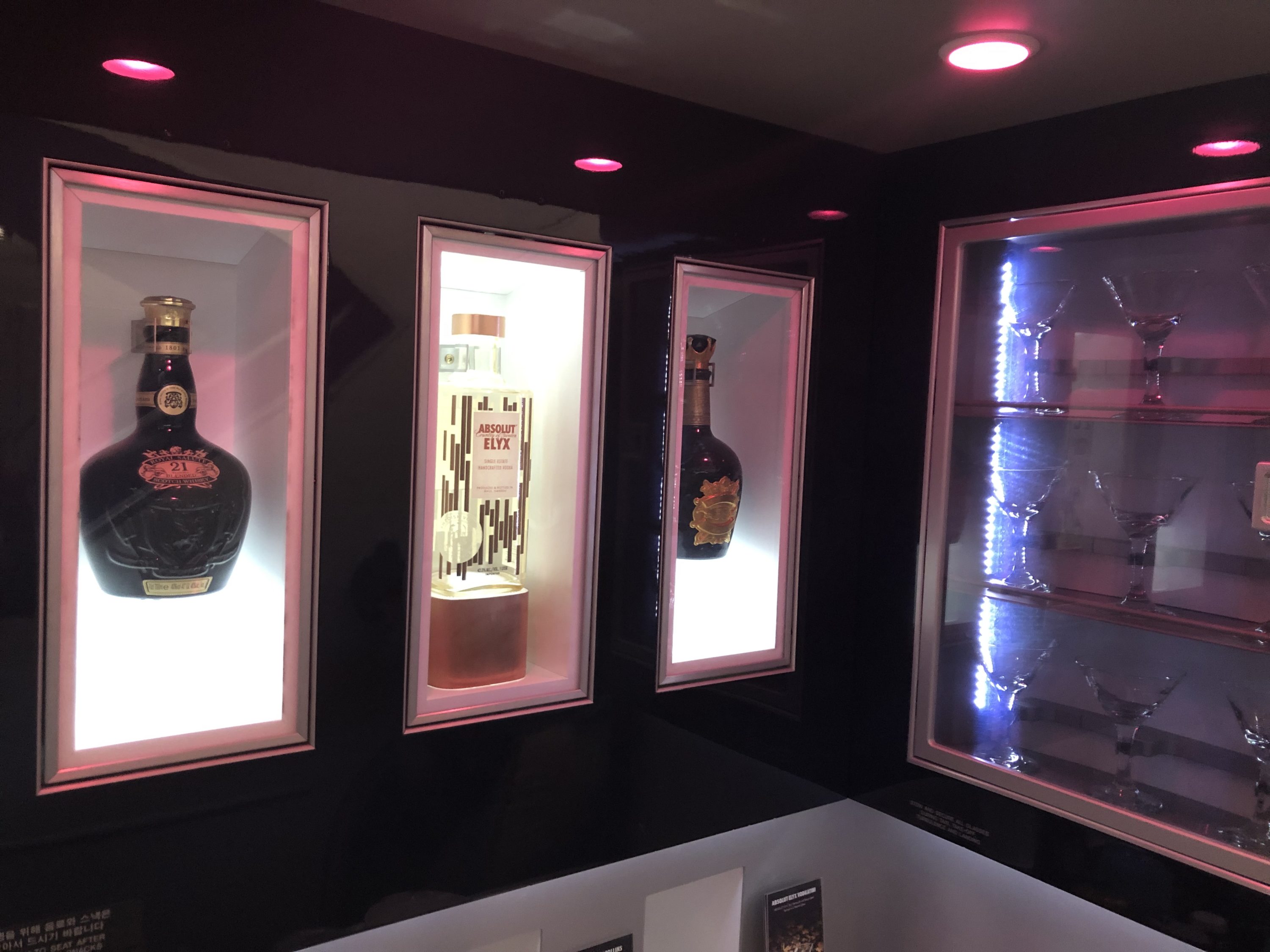 Korean Air first class alcohol display