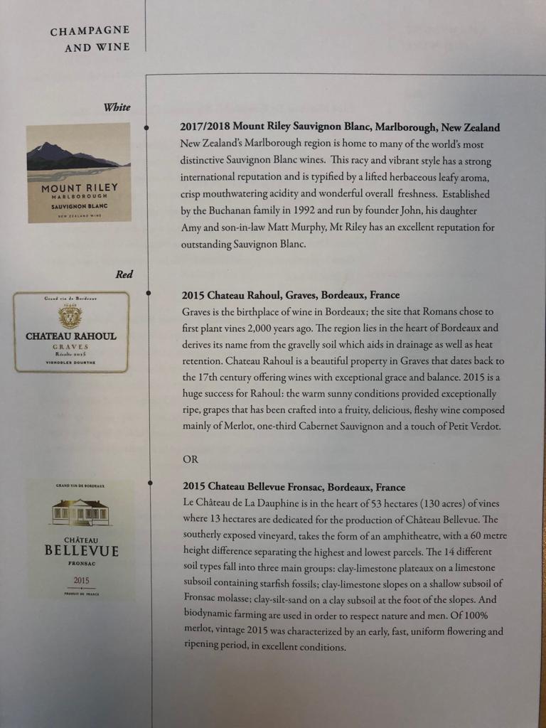 Singapore Airlines Wine List