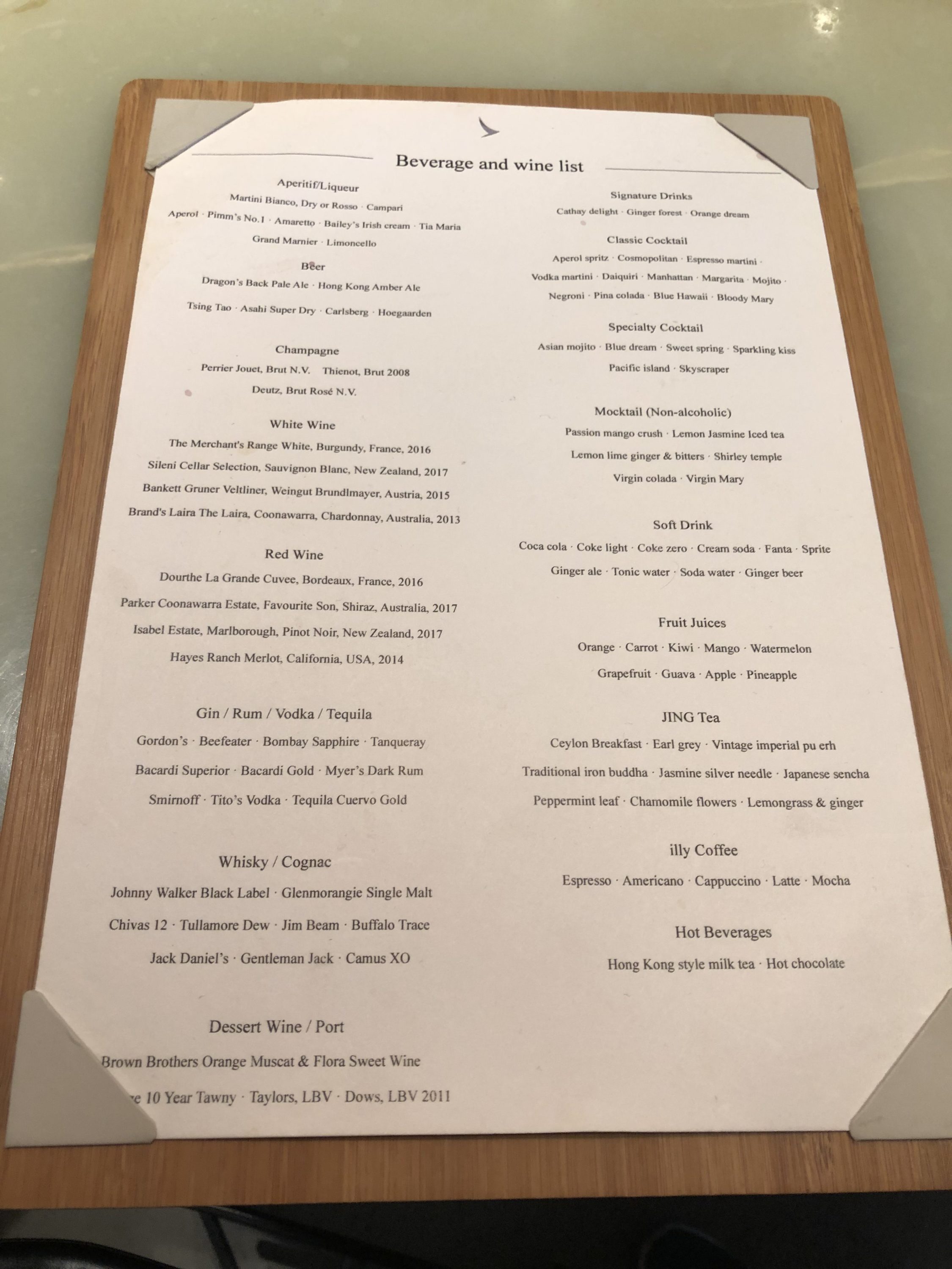 The Pier, First at Hong Kong International Airport dining room beverage and wine menu