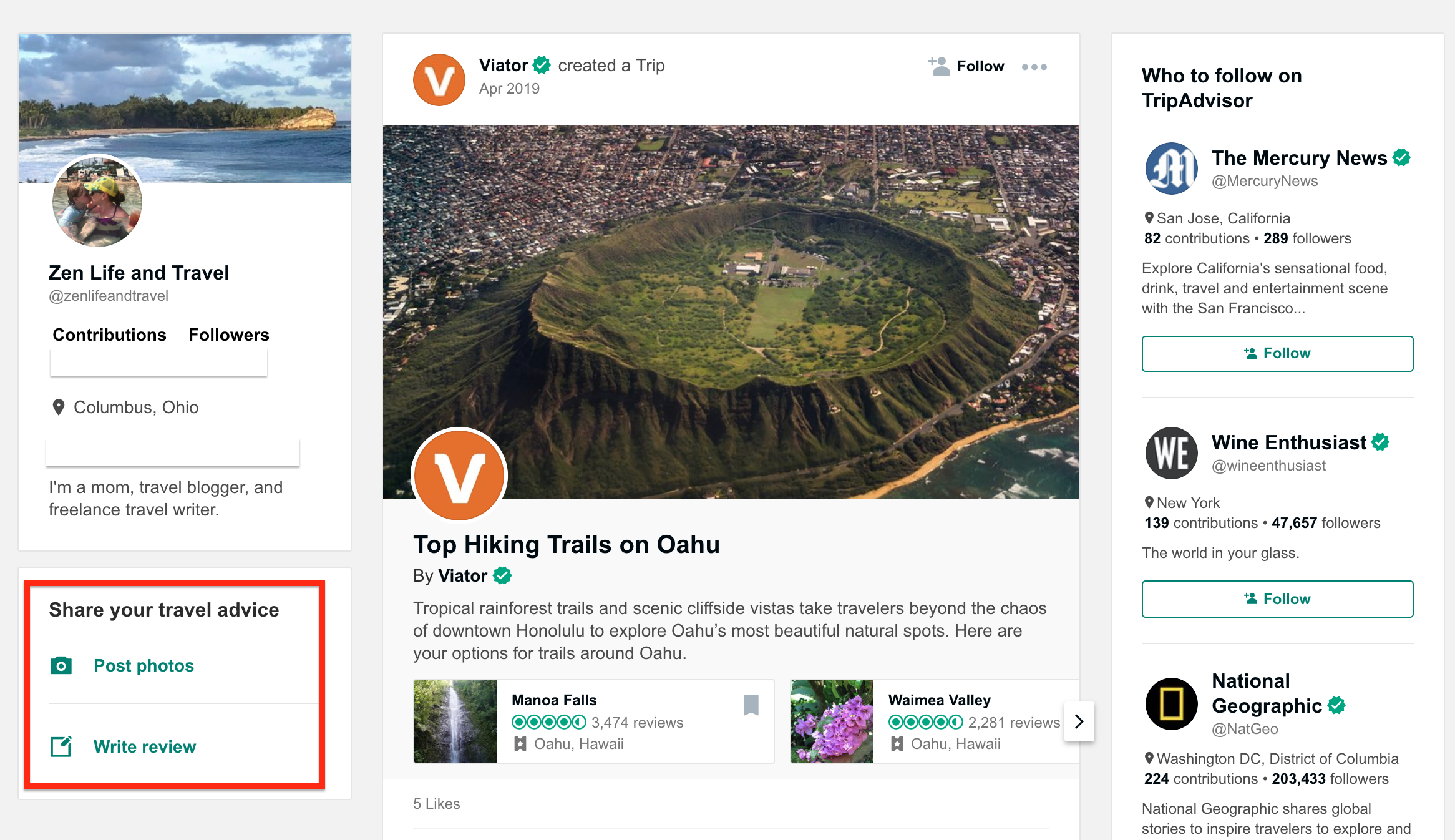 Trip Advisor account -