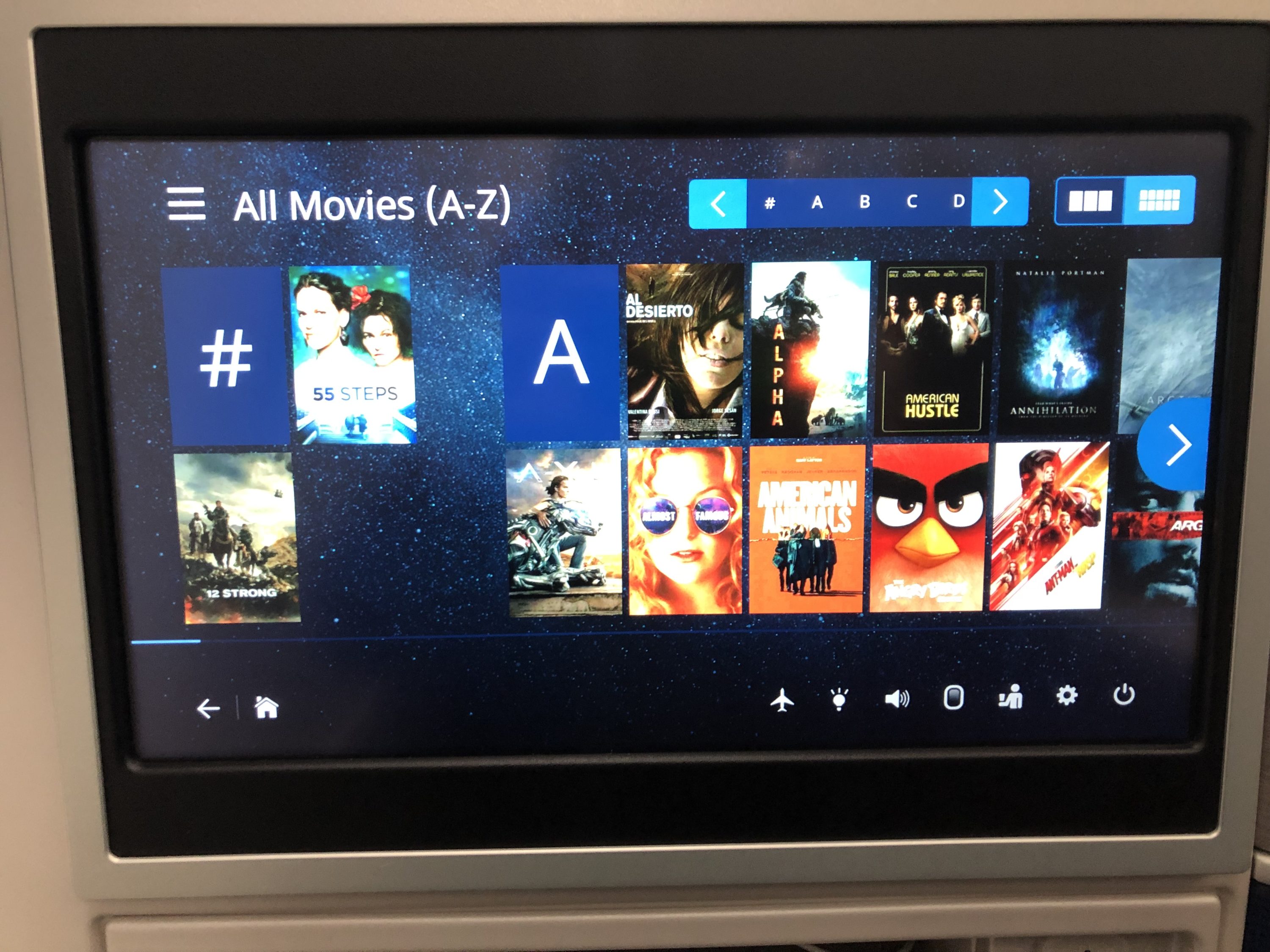 United Polaris 787-10 in-flight entertainment selection 1