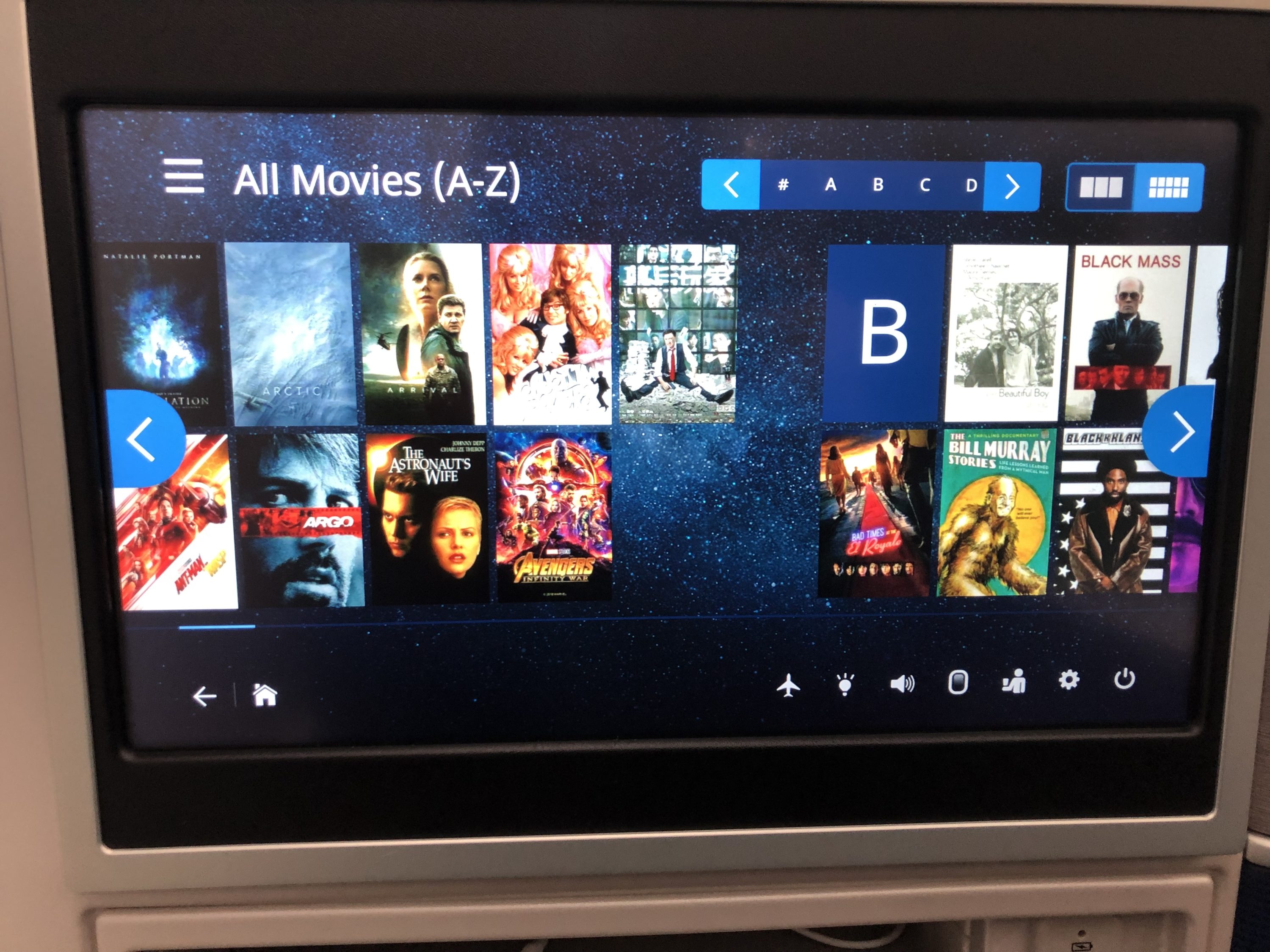 United Polaris 787-10 in-flight entertainment selection 2