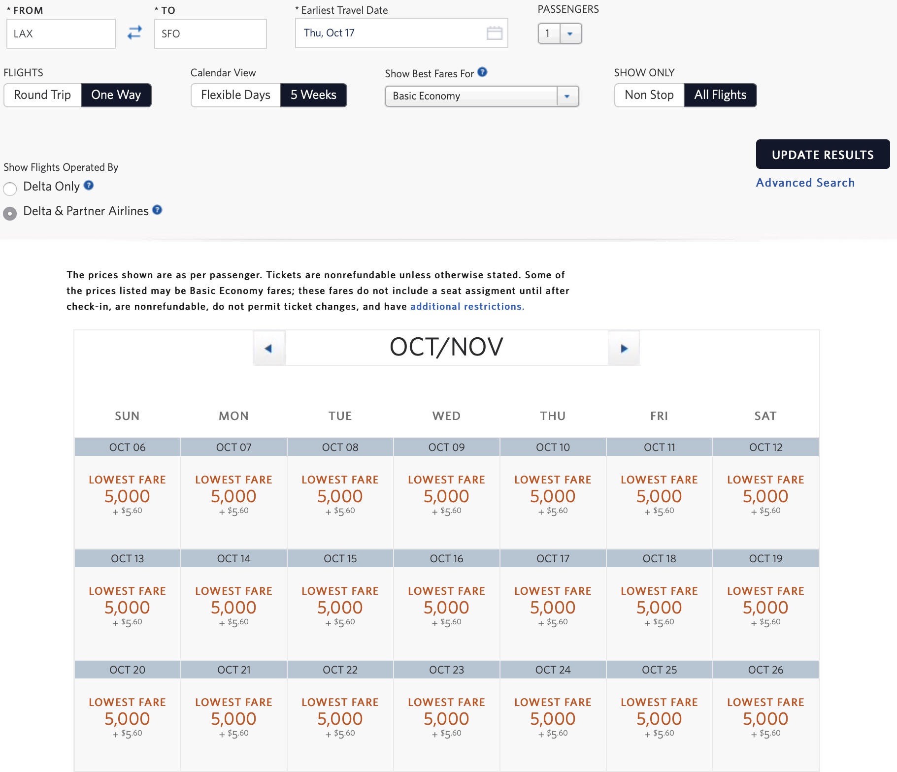 Using Delta Promo awards to fly between LAX and SFO.