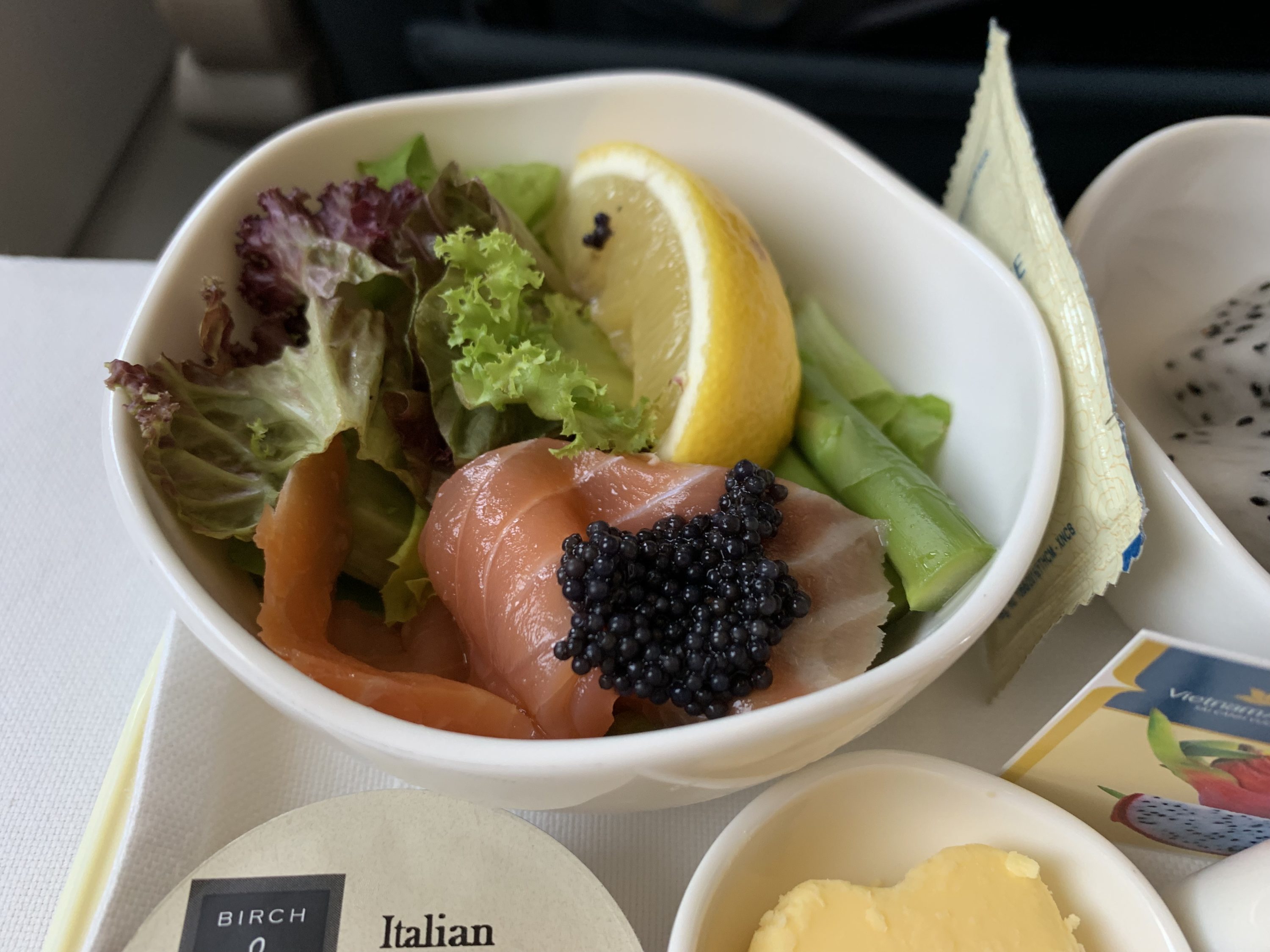 Vietnam Airlines A321 business class appetizer close-up