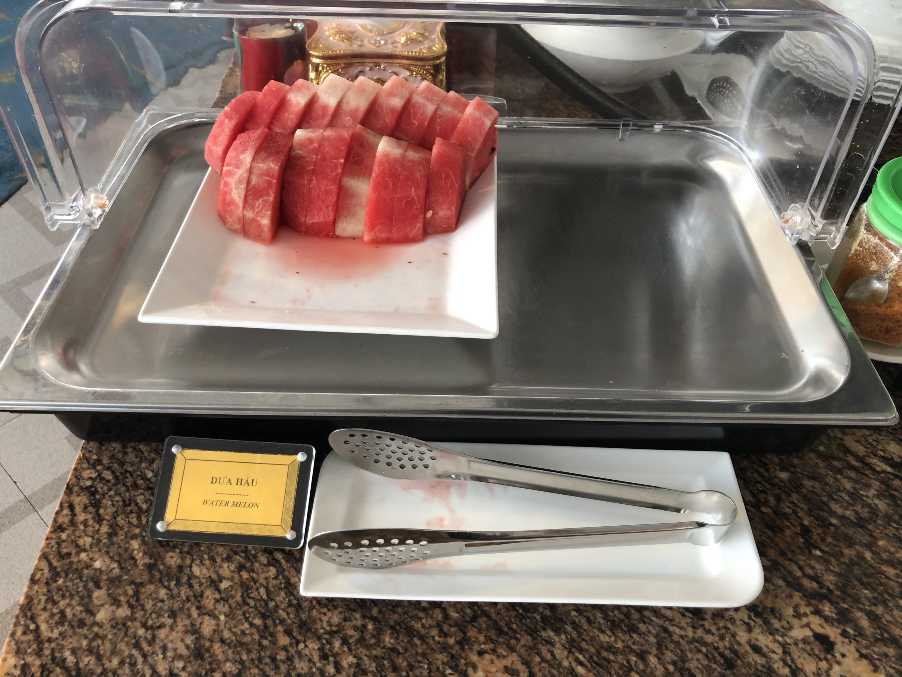 Vietnam Airlines Lotus Lounge Hanoi sliced watermelon