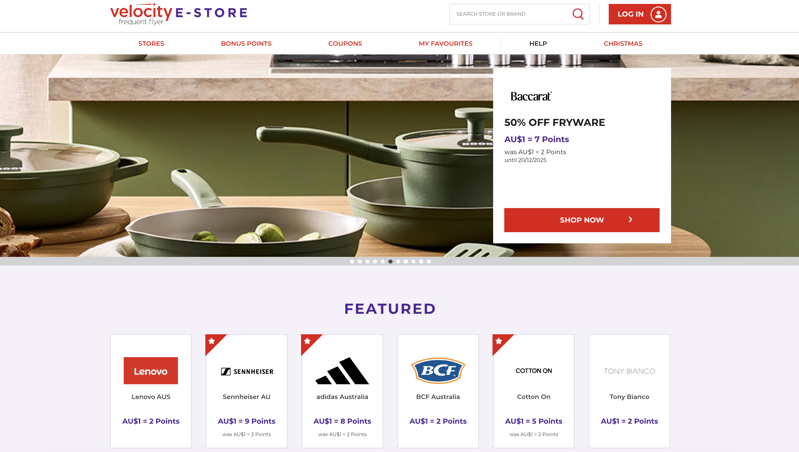 Virgin Australia Velocity eStore Shopping Portal Homepage Virgin velocity estore homepage