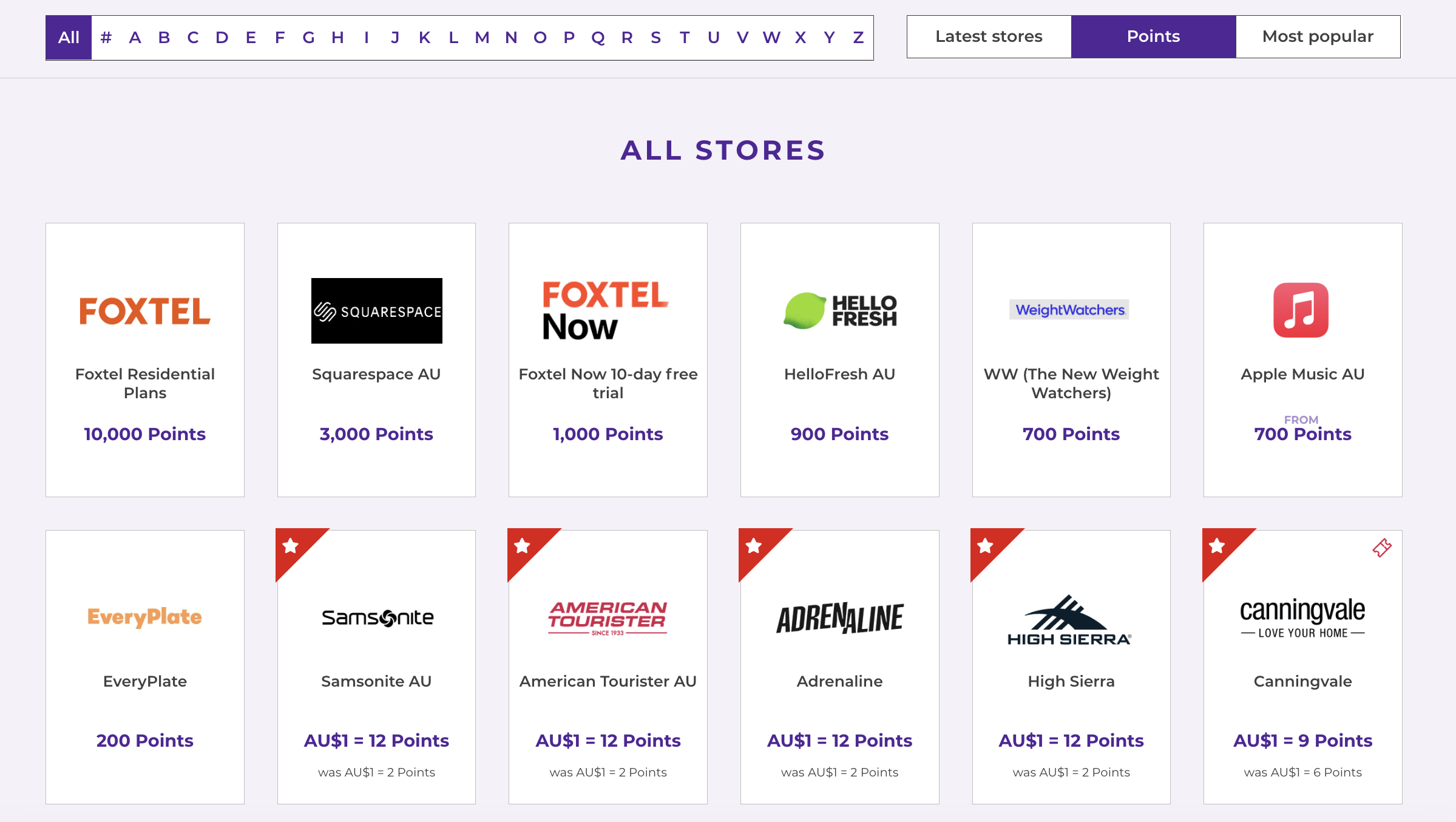 Virgin Australia Velocity eStore Shopping Portal Retailer Results Virgin velocity shopping protal stores