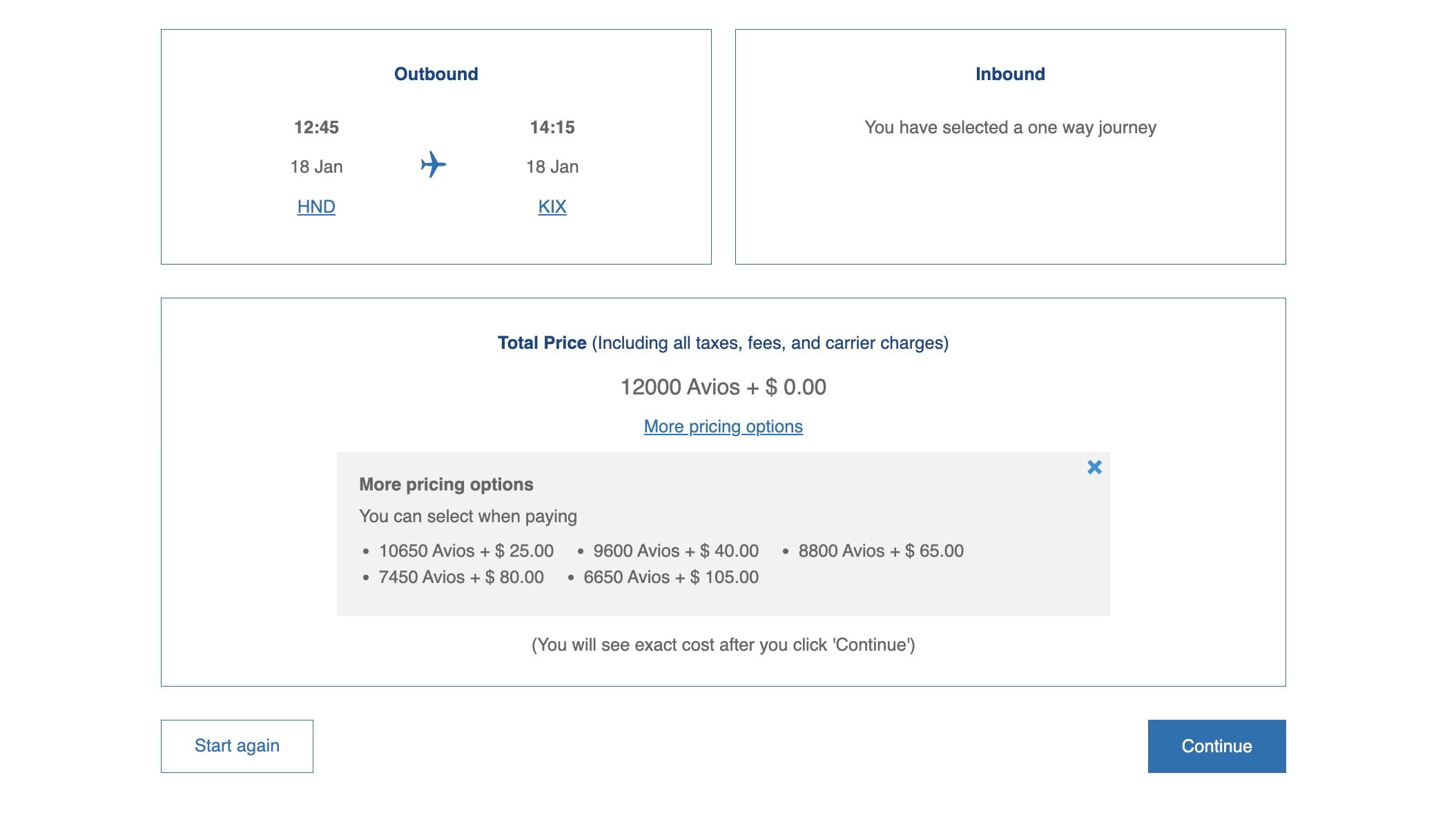 Using British Airways Avios on Short Haul Flights ba avios award hnd kix