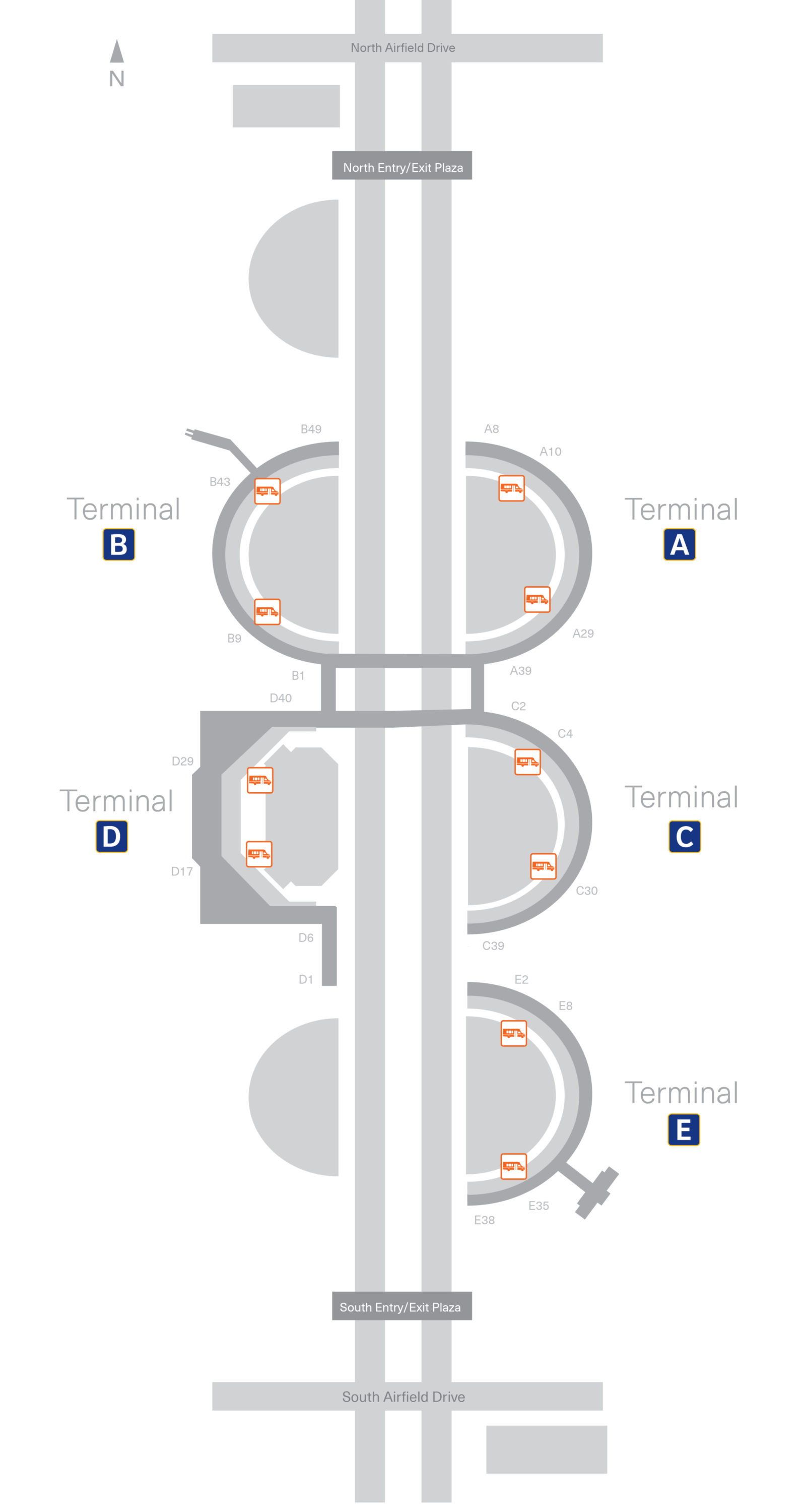 DFW Terminal Link Stops location map DFW Terminal Link Stops location map