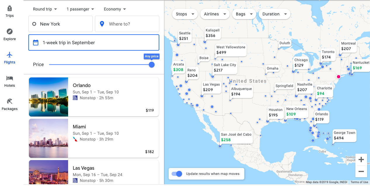 Google Flights Destinations Dates