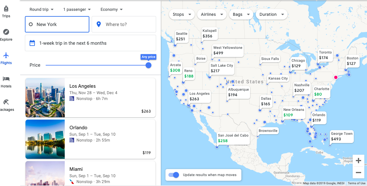 Google Flights Explore Destinations