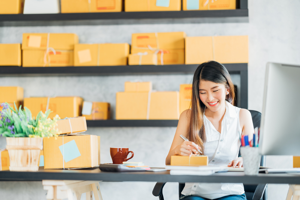 Woman Running Shipping Business Woman Running Shipping Business