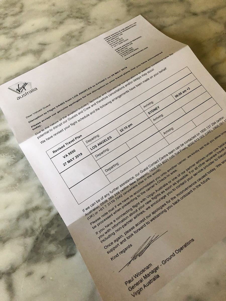 Virgin Australia Boeing 777 Premium Economy rescheduled flight