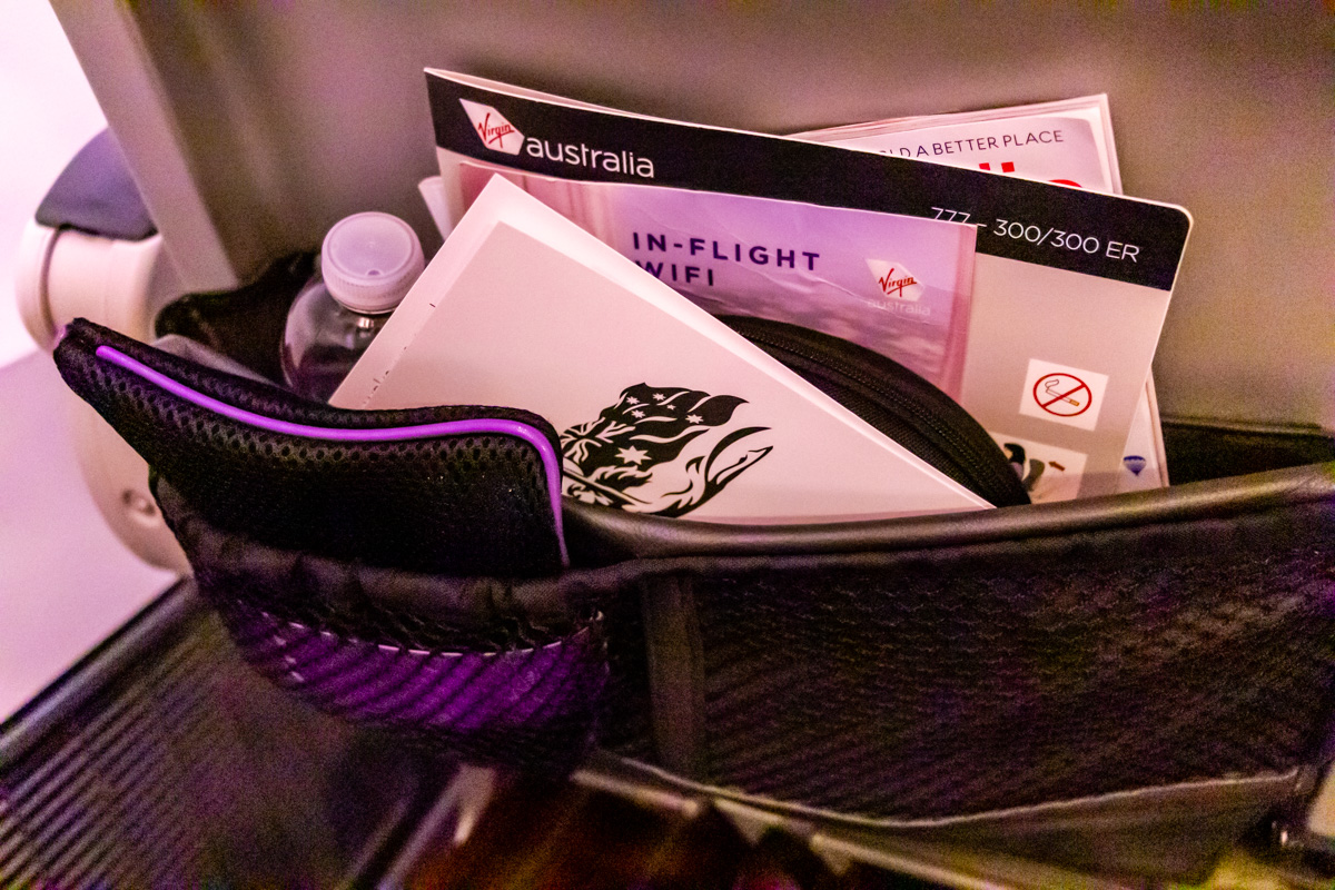 Virgin Australia Boeing 777 Premium Economy seat pocket and amen