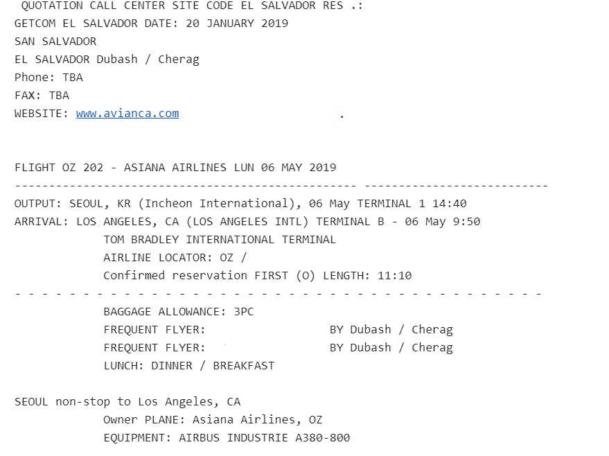 Asiana Airlines A380 First Class Booking - Cherag Dubash