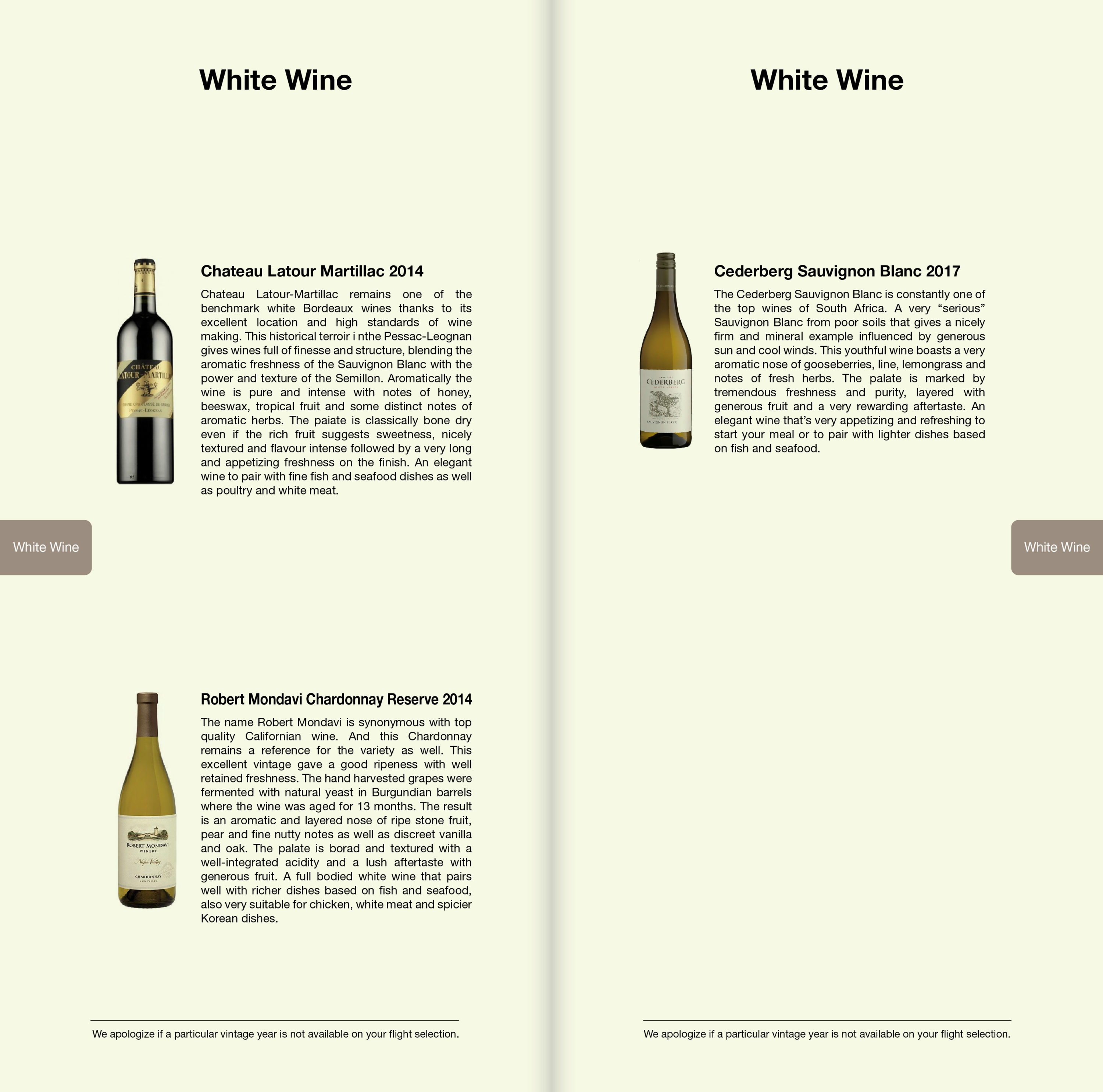 Asiana Airlines A380 First Class White Wine List - Cherag Dubash