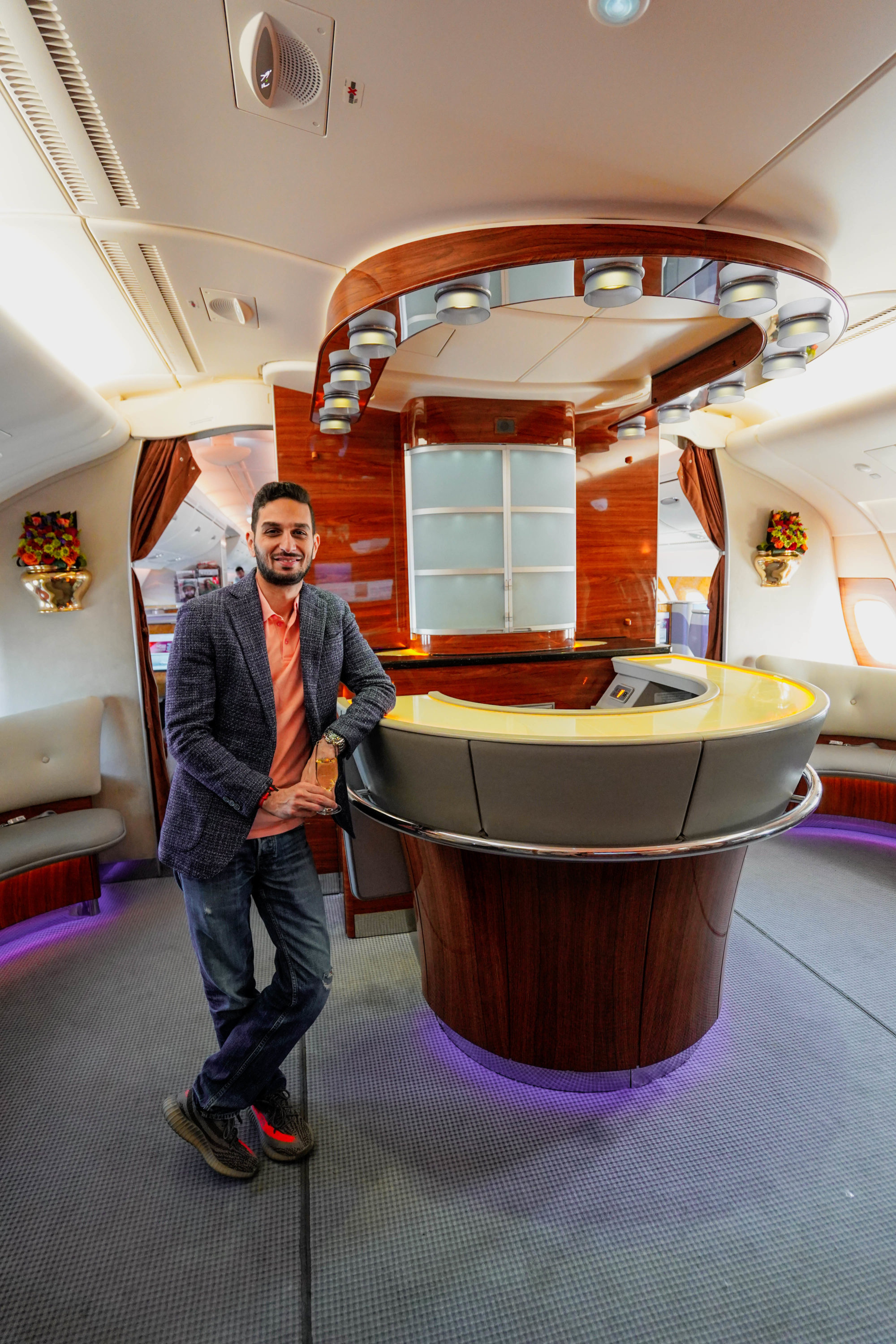 Emirates A380 Flight Onboard bar Cherag Dubash