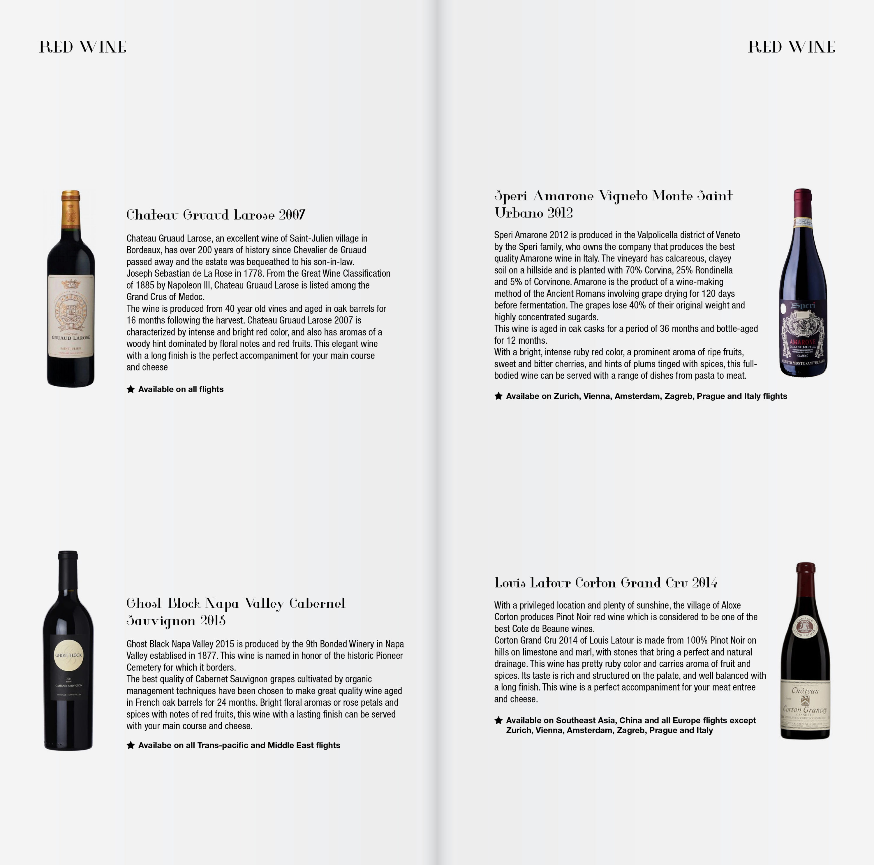 Korean Air Boeing 777 First Class Red Wine List - Cherag Dubash