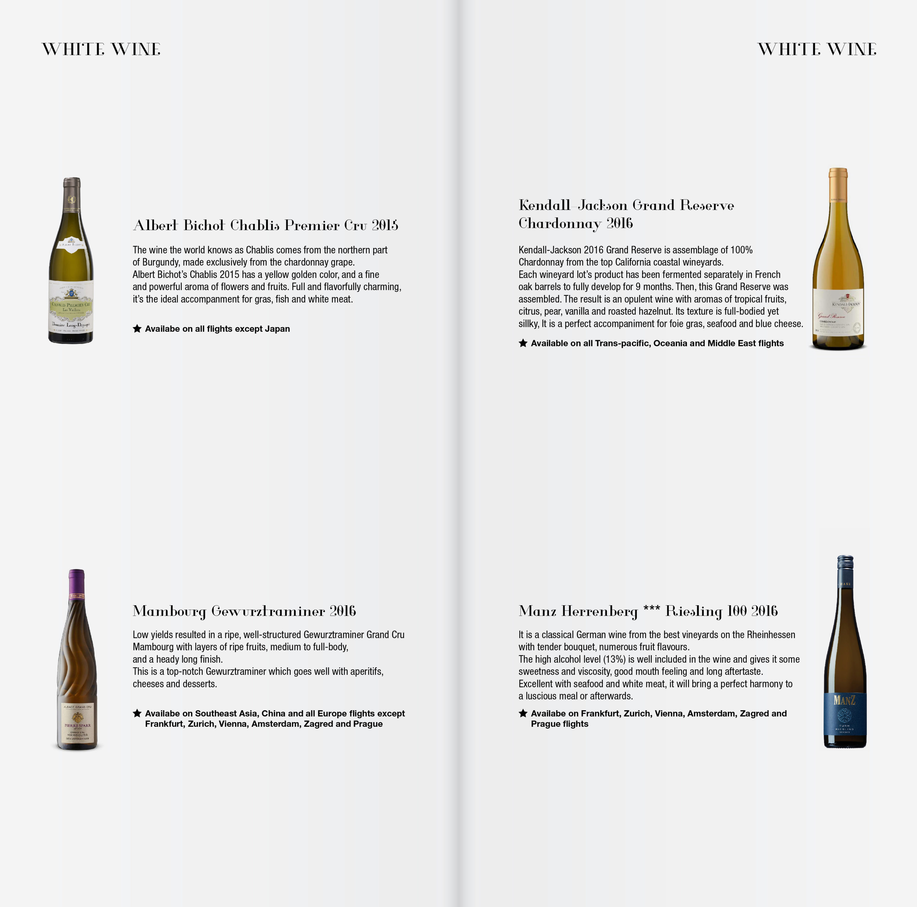 Korean Air Boeing 777 First Class White Wine List - Cherag Dubash