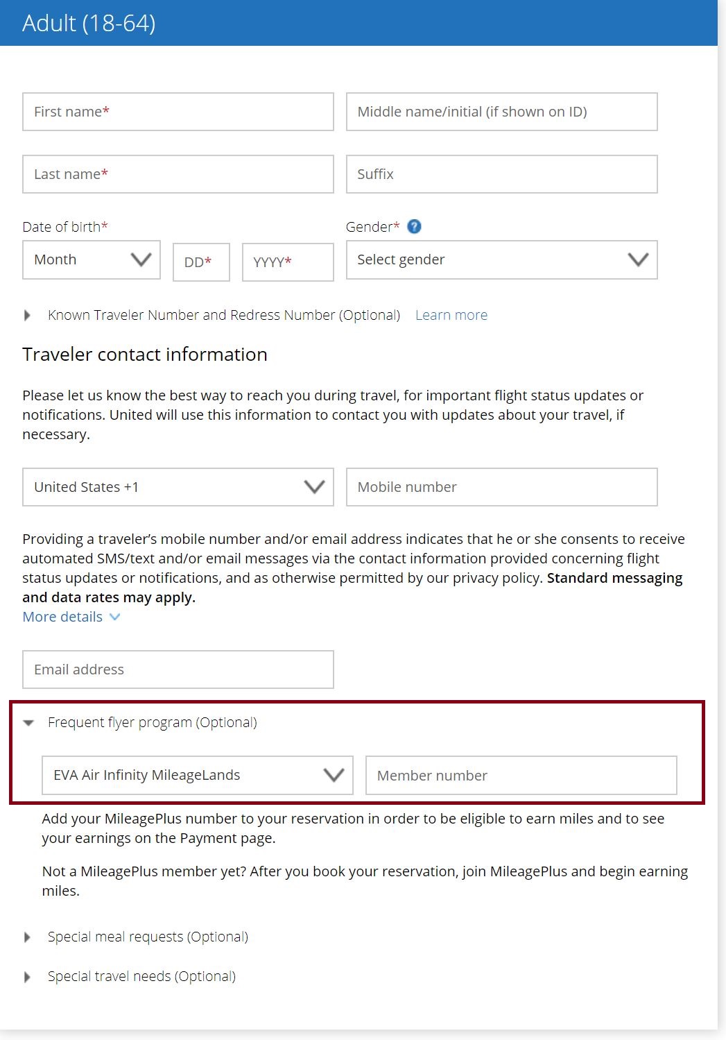 United Booking with Infinity MileageLands
