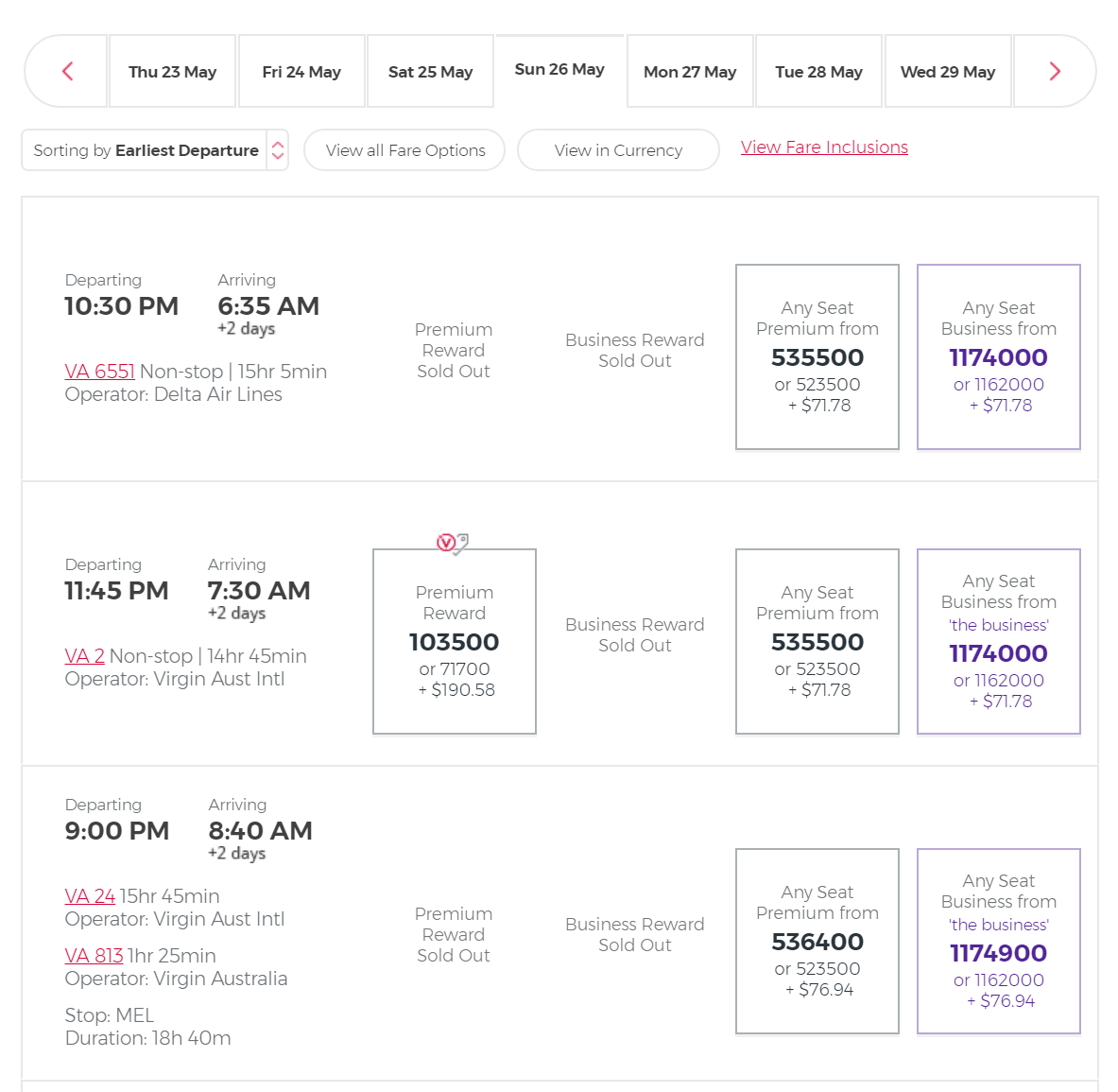 Booking Virgin Australia Boeing 777 using points