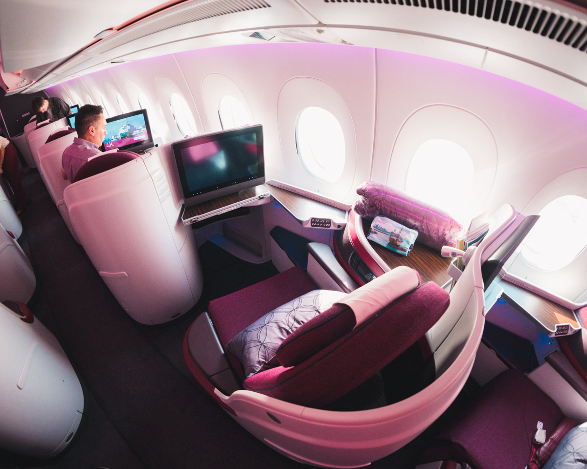 Greg Stone - Qatar Airways Airbus A350 Business Class - Window Seats Overhead