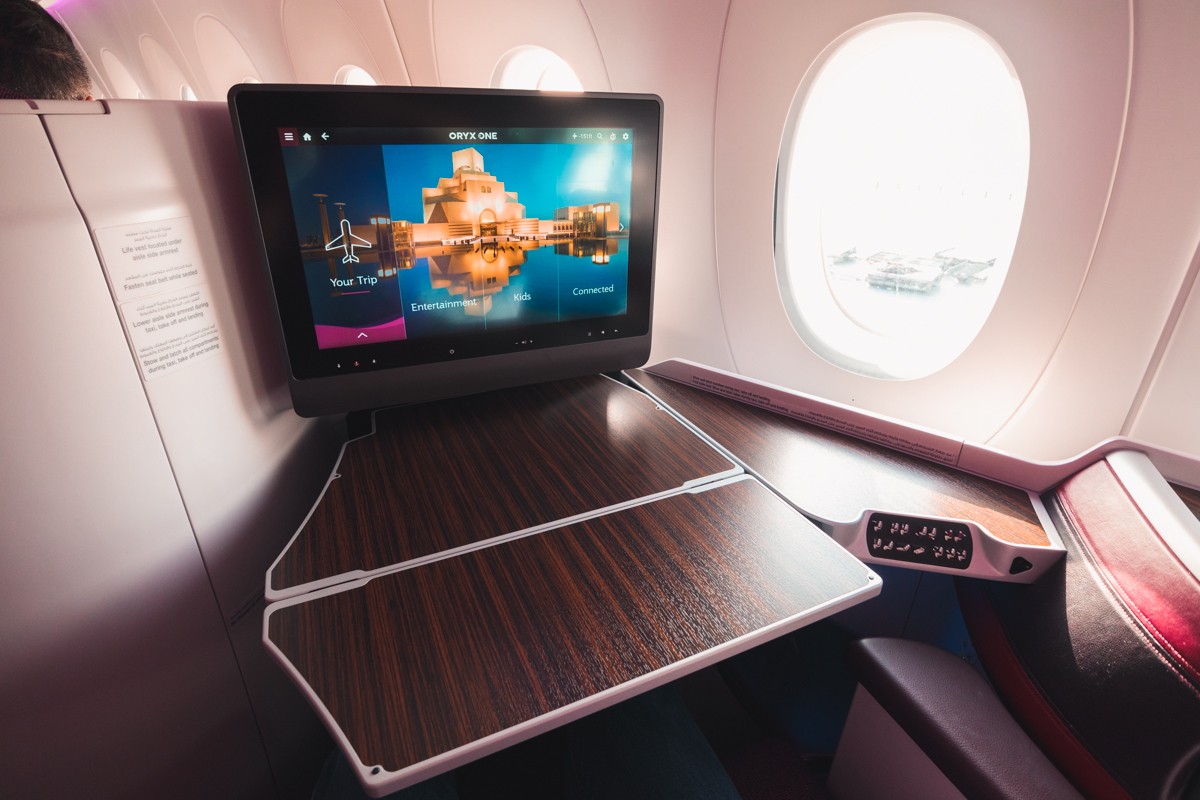 Qatar Airways Airbus A350 Business Class - Tray Table Extended