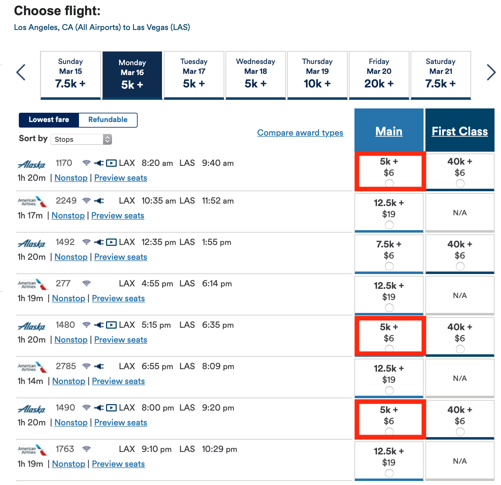 Booking Alaska Airlines Mileage Plan Awards Between LAX and LAS Booking Alaska Airlines Mileage Plan Awards Between LAX and LAS