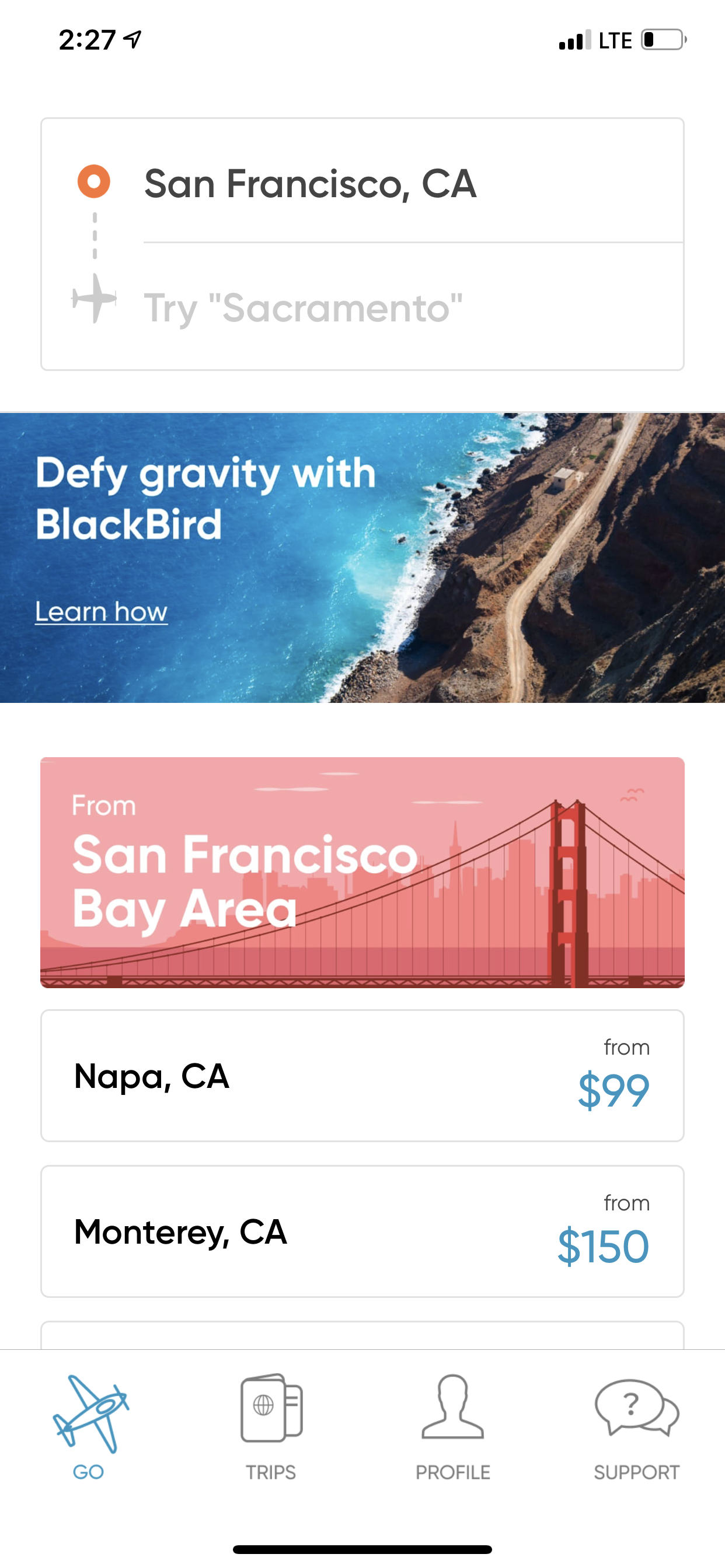 Select a Blackbird Route