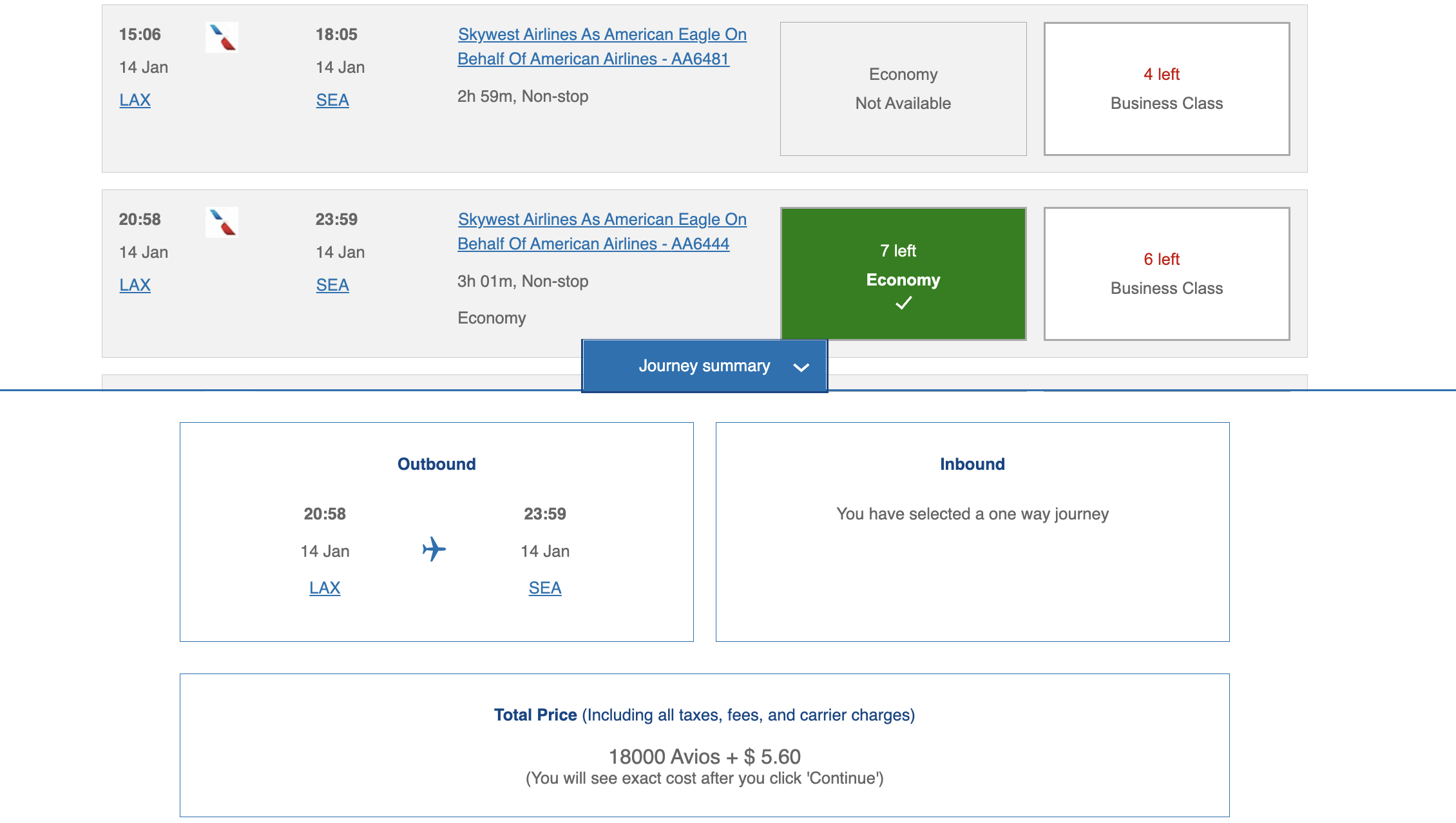 ba avios lax sea economy award