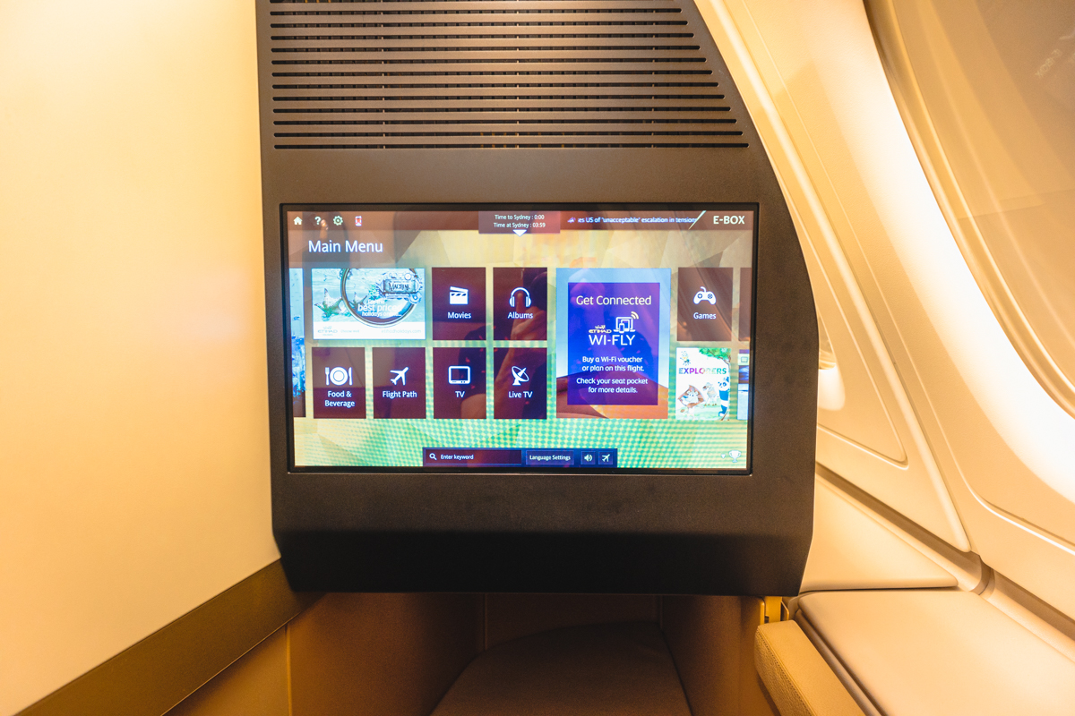 Etihad Airways Airbus A380 Business Class IFE Main Menu