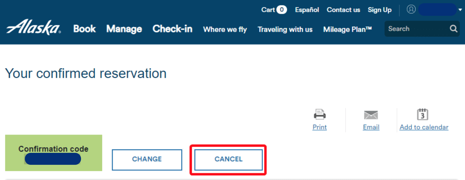Alaska Cancel Screen