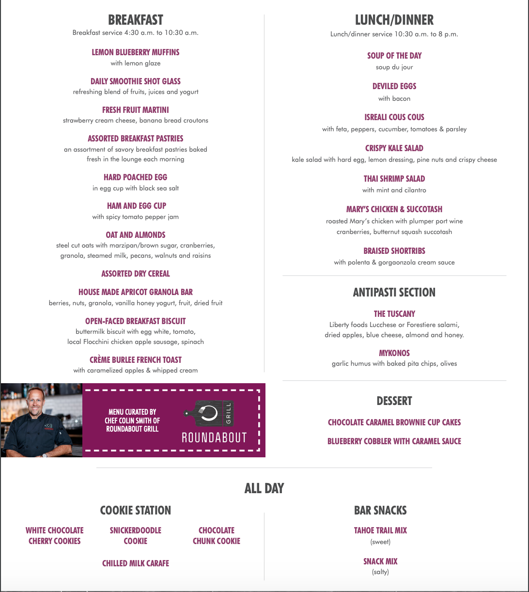 Escape Lounge Sample Food Menu A sample food menu for Escape Lounge visitors