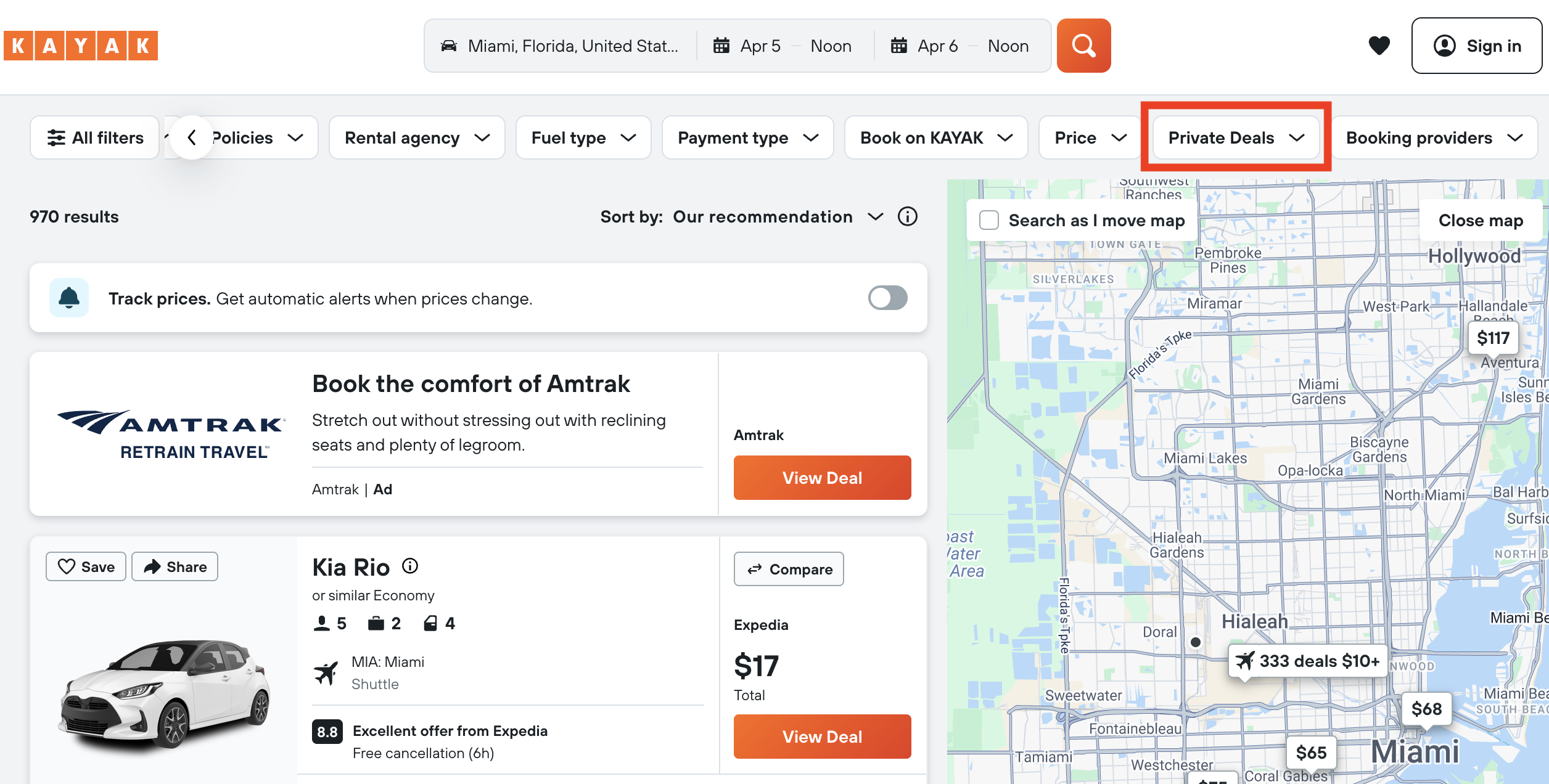 Kayak private deals on rental cars