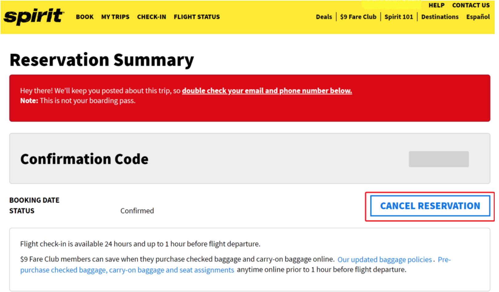 Spirit Airlines My Trips